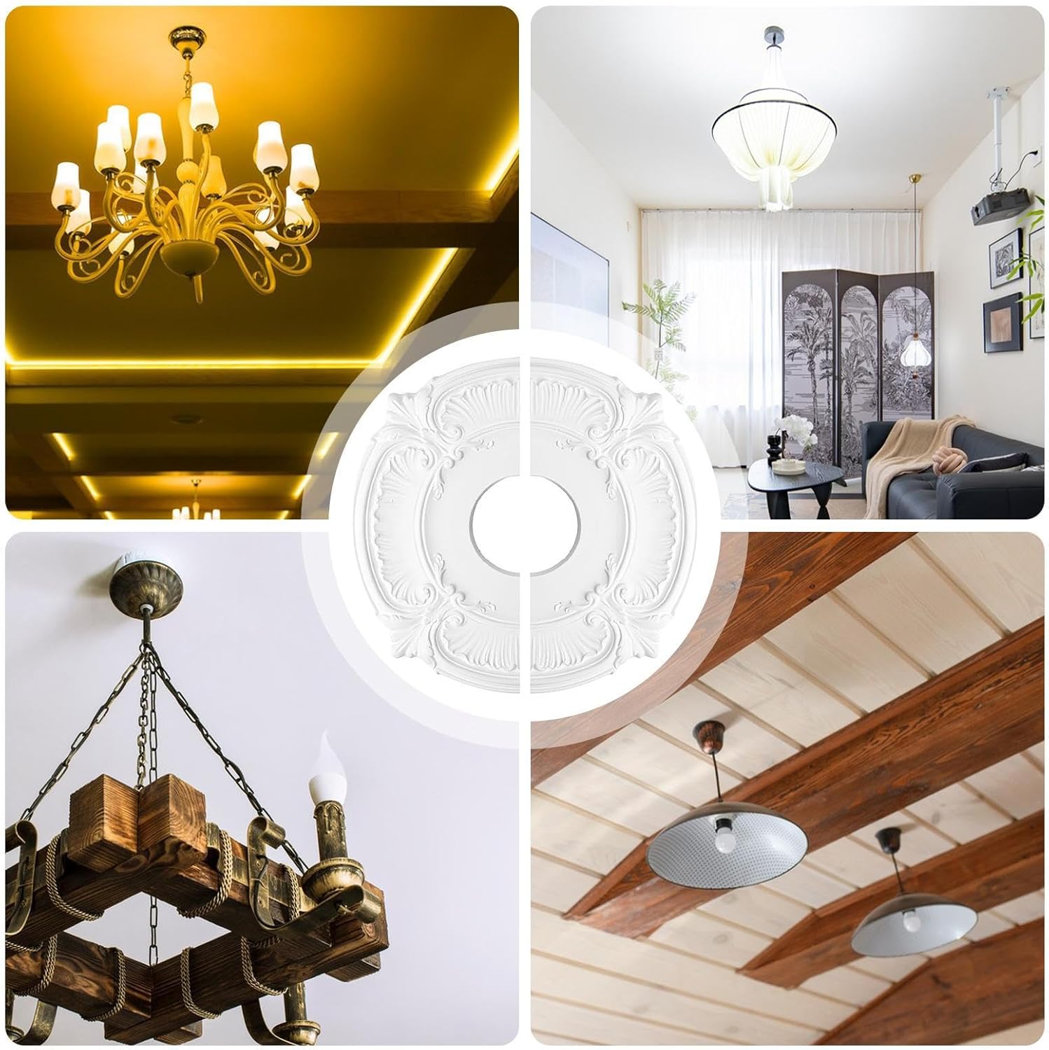 Home Lighting Ceiling Medallion | Ceiling Light Split Cover Plate | Lamp Shade Tight Fit Cover for Living Room Study School Library Restaurant