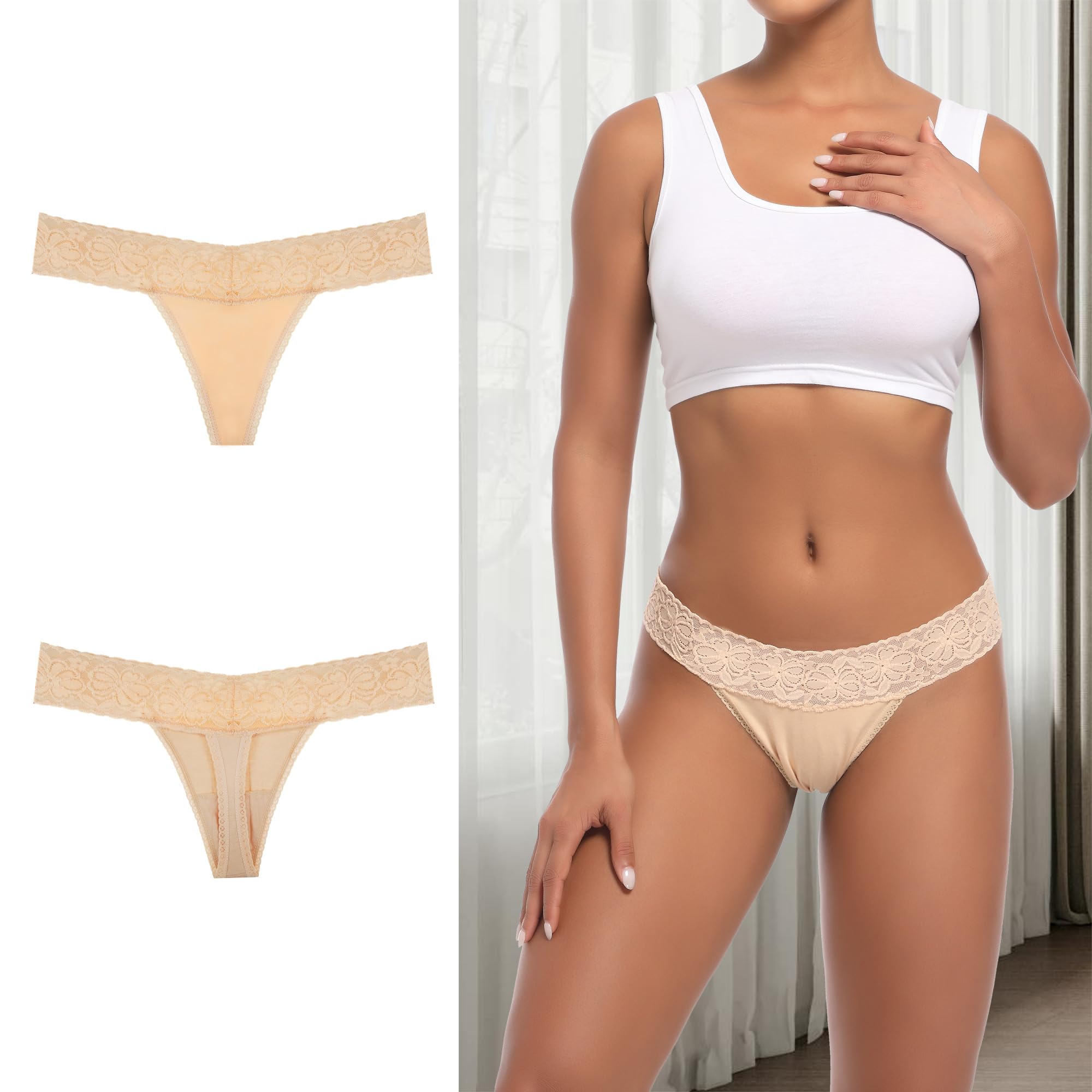 Paquete de 10 tangas de encaje sin costuras para mujer, talla grande, transpirables, talle bajo, espalda en T, de algodón elástico, ropa interior invisible, Tanga de algodón con cintura de