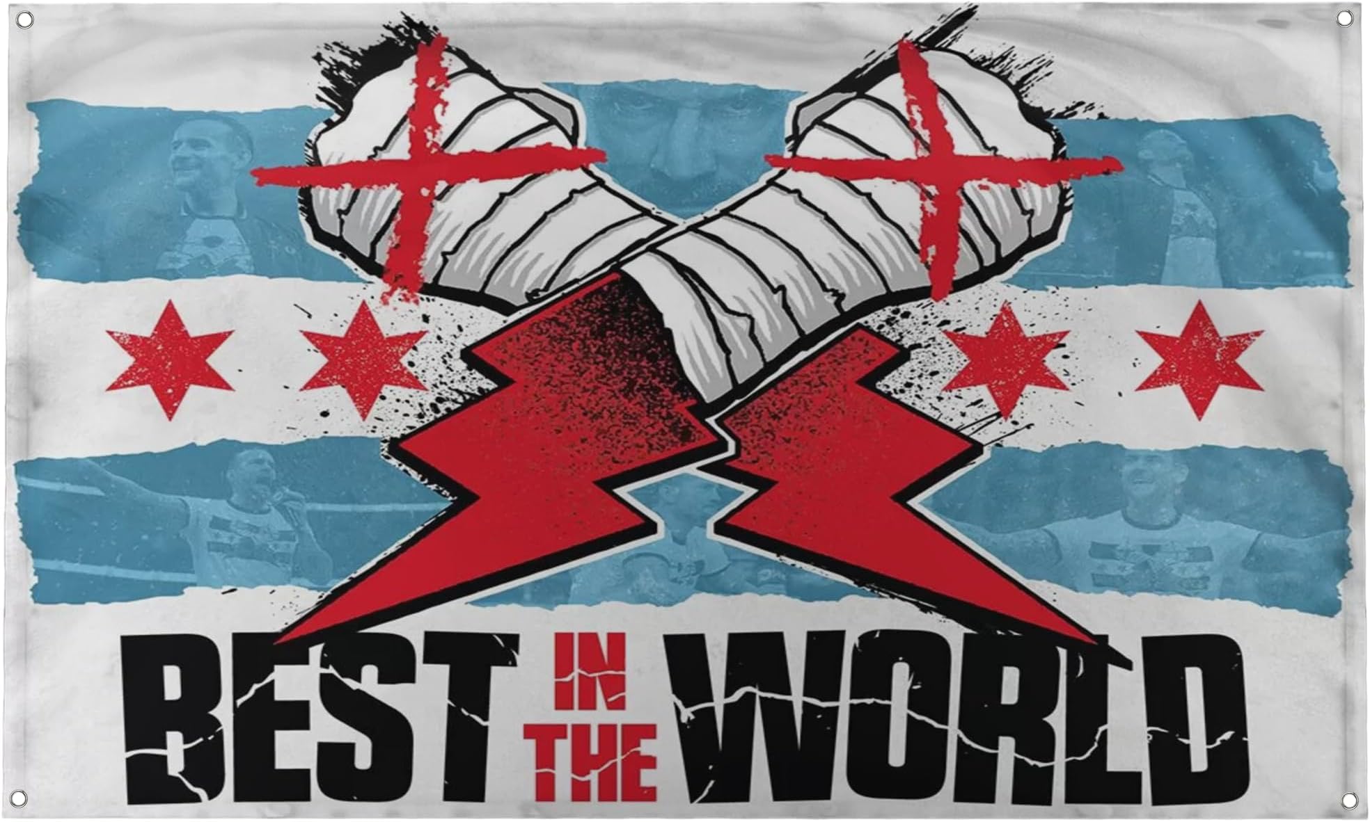Banger - CM PUNK Best In The World Gloves Wrestling Logo Inspirational Motivational Office Gym Wall Dorm Decor Design on a 3X5 Feet Flag with 4 Grommets for Easy Wall Hanging. Authentic BANGER FLAG