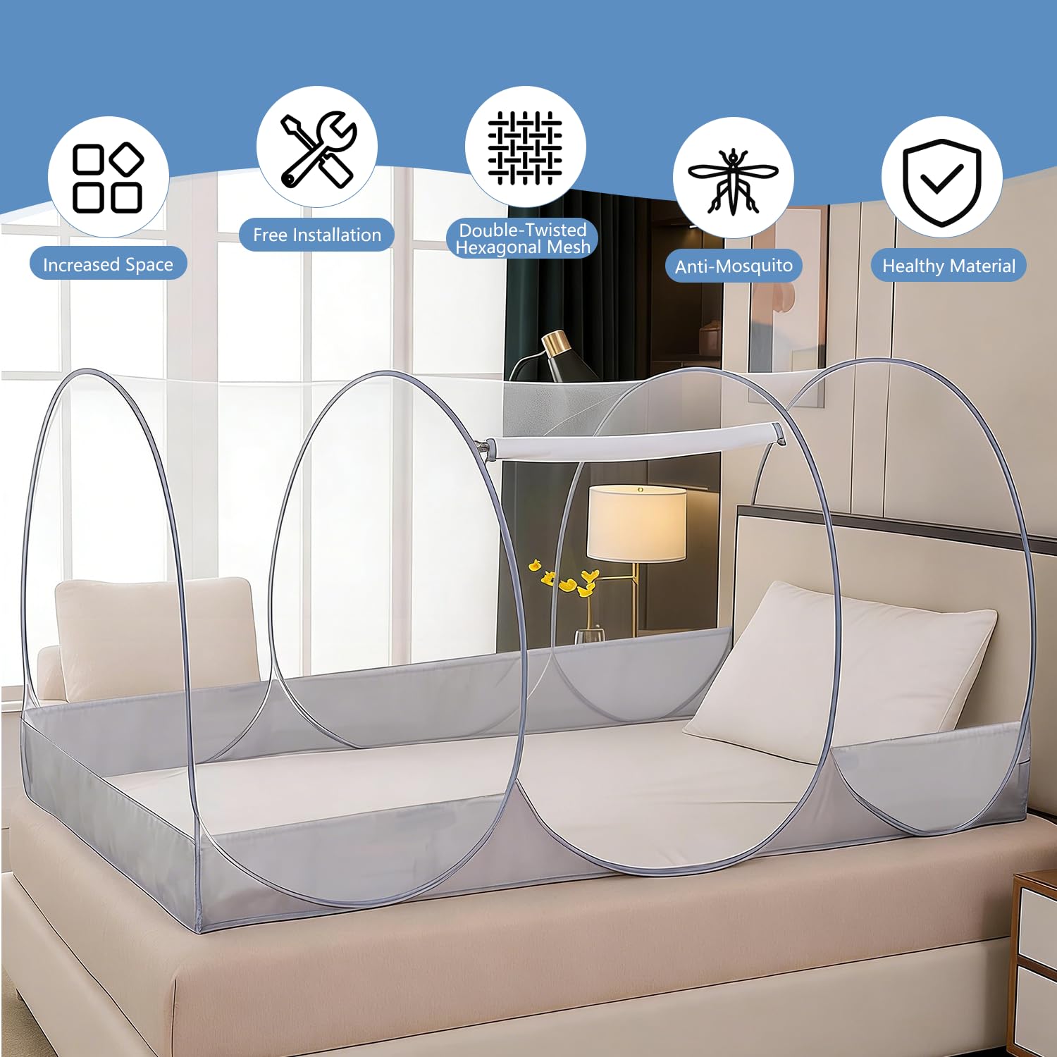Zanzariera pieghevole per letto singolo, ultraleggera, zanzariera pop-up portatile con cerniera, a maglie fini, facile da montare per casa, residenza universitaria, esterni e viaggi (190x90x90cm)