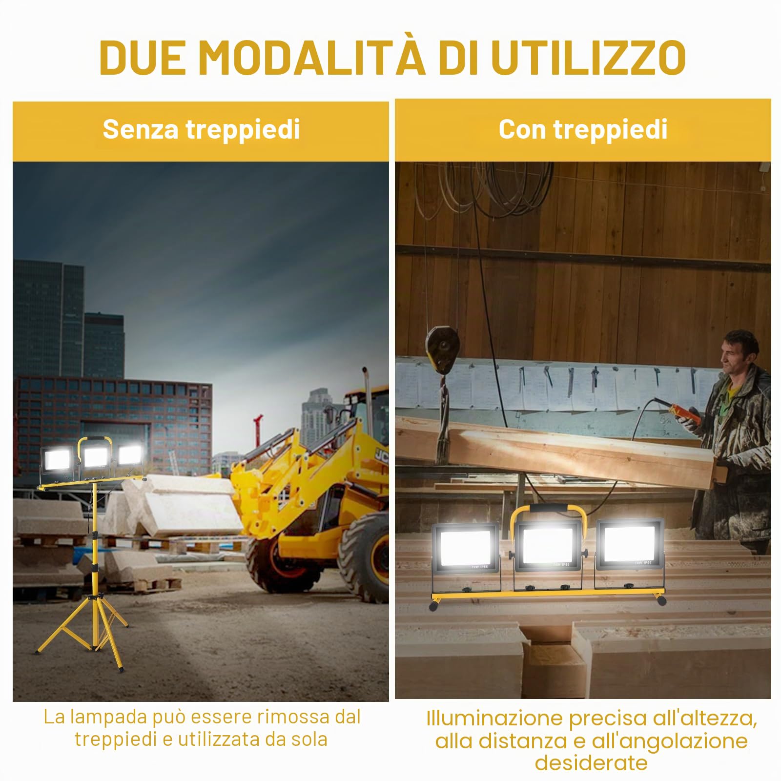Yofuly 3 × 70W Faretto LED da Cantiere, 21,000 Lumen Lampada da Lavoro Faro IP66 con Impermeabilecon 3 Teste e Altezza Regolabile Treppiede Proiettore LED per Cantiere, Riparazione, Campeggio
