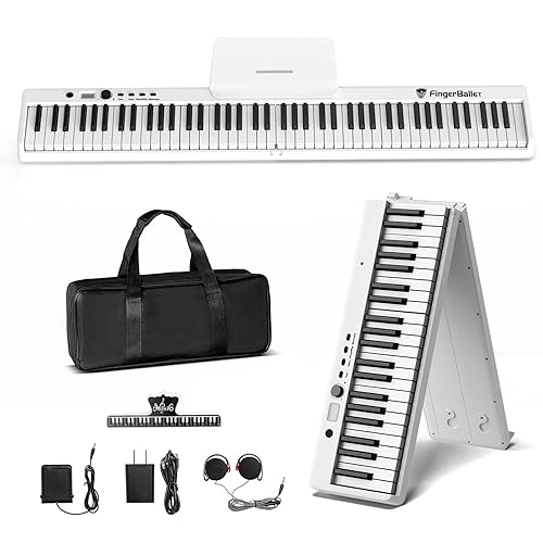 FingerBallet Portable Piano Keyboard, Semi-Weighted Folding Digital Piano 88 Key, Full Size, Wood Grain, Electric Piano Keyboard w/MIDI Bluetooth, Suitable for Adult, Toddler