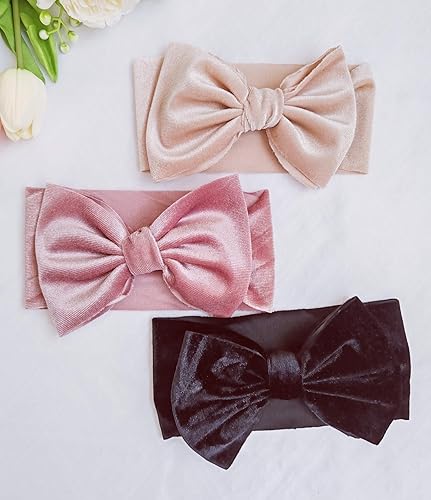 Miniatura 3 de Hjiaruiky 3 diademas para bebé, lazos de terciopelo para bebé, recién nacidas, hechas a mano, elásticos para el cabello, para bebés, bebés, bebés,