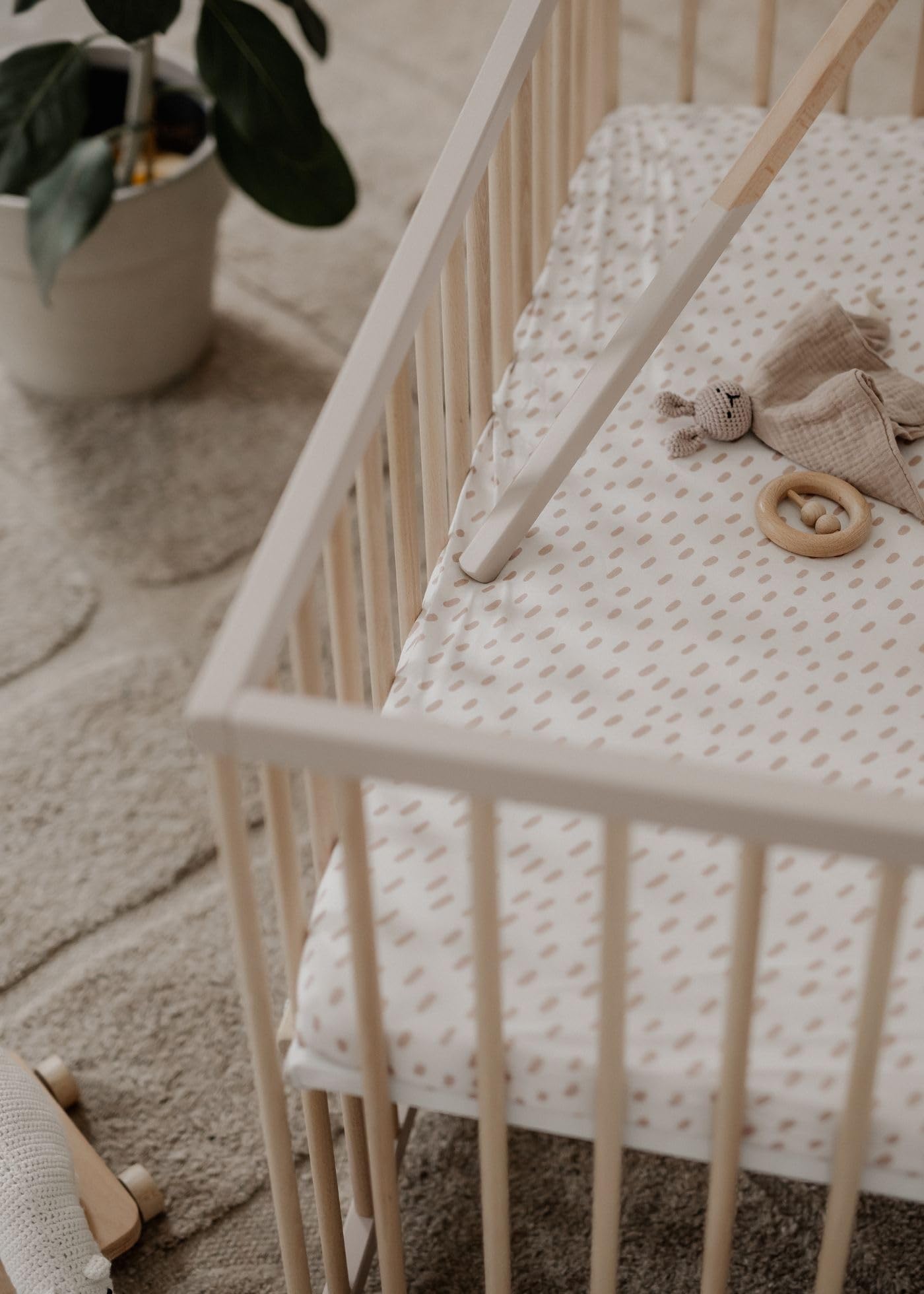 Sämann Laufstall Baby 75x100 cm mit Matratze SleepPlus und Schlupfsprossen | TÜV geprüft | stufenlos höhenverstellbar | Laufgitter Premium | Babybett aus Holz | Krabbelgitter sahara dust/natur