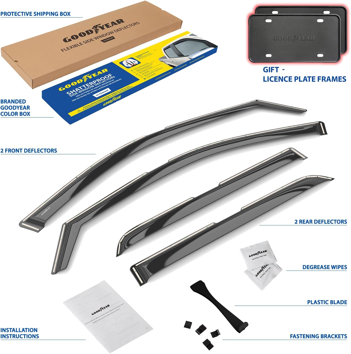 Goodyear Shatterproof in-Channel Window Deflectors for Dodge Durango 2011-2026, Rain Guards, Window Visors for Cars, Vent Deflector, Car Accessories, 4 pcs - GY008116