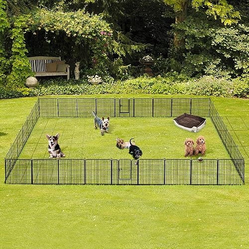 Miniatura 6 de Yaheetech Corralito de metal resistente para mascotas, 32 pulgadas, plegable, para mascotas, corralito de ejercicio para animales pequeños, valla de