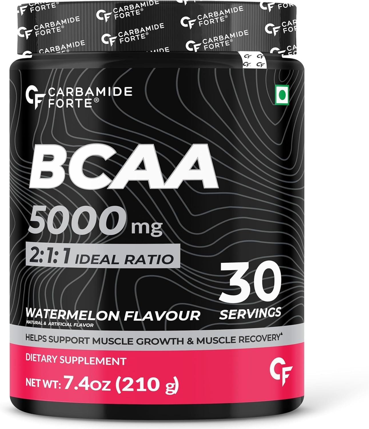Carbamide ForteBCAA 5000mg Supplement for Men & Women 7g Serving with Ideal 2:1:1 Ratio | BCAA Powder for Muscle Growth & Muscle Recovery - Watermelon Flavour - 210g