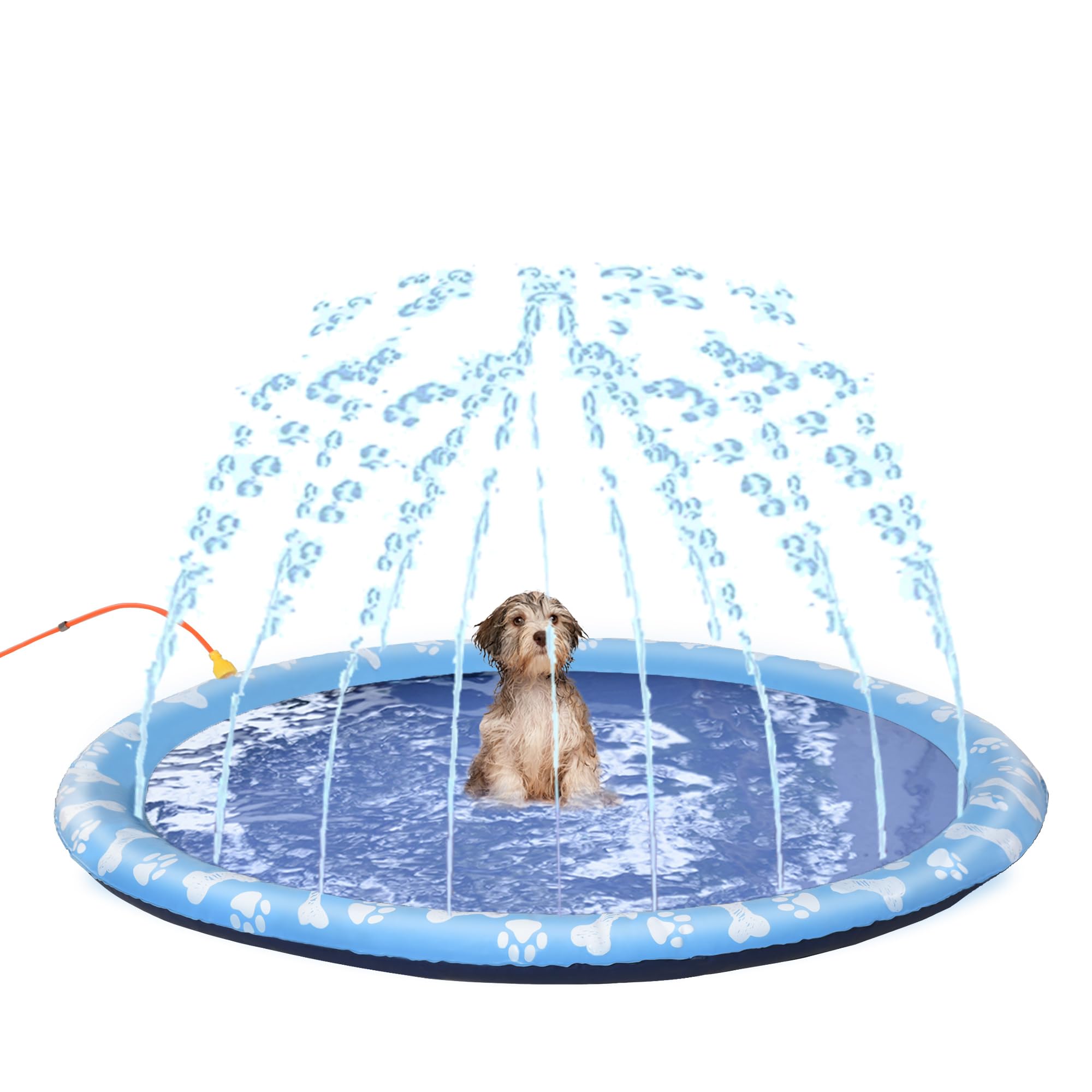 PawHut Splash Pad 170 cm Aspersor de Juegos de Agua con Rociador Tapete de Salpicaduras Piscina de Verano Portátil para Mascotas y Niños Azul