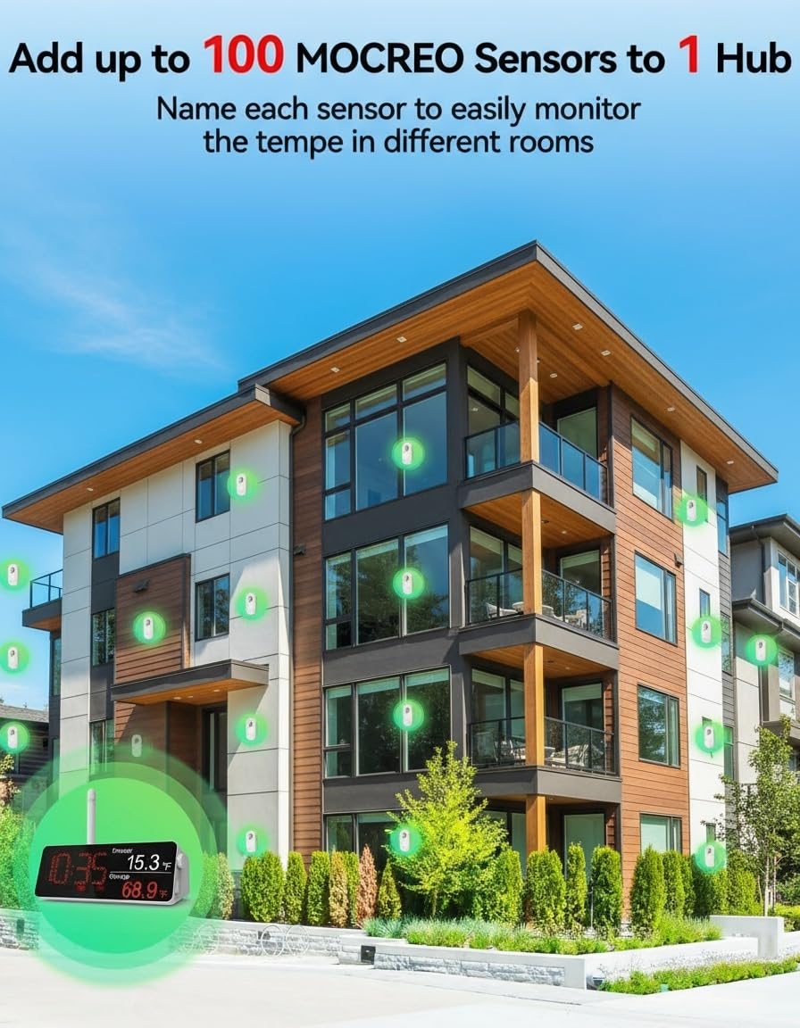 MOCREO Indoor Hygrometer Thermometer LS3, 1640ft Long Monitor Range, Smart Wireless Humidity Temperature Sensor with Remote Alert, 2-Year Free Data Storage Export, for House, Wine Cellar, Basements