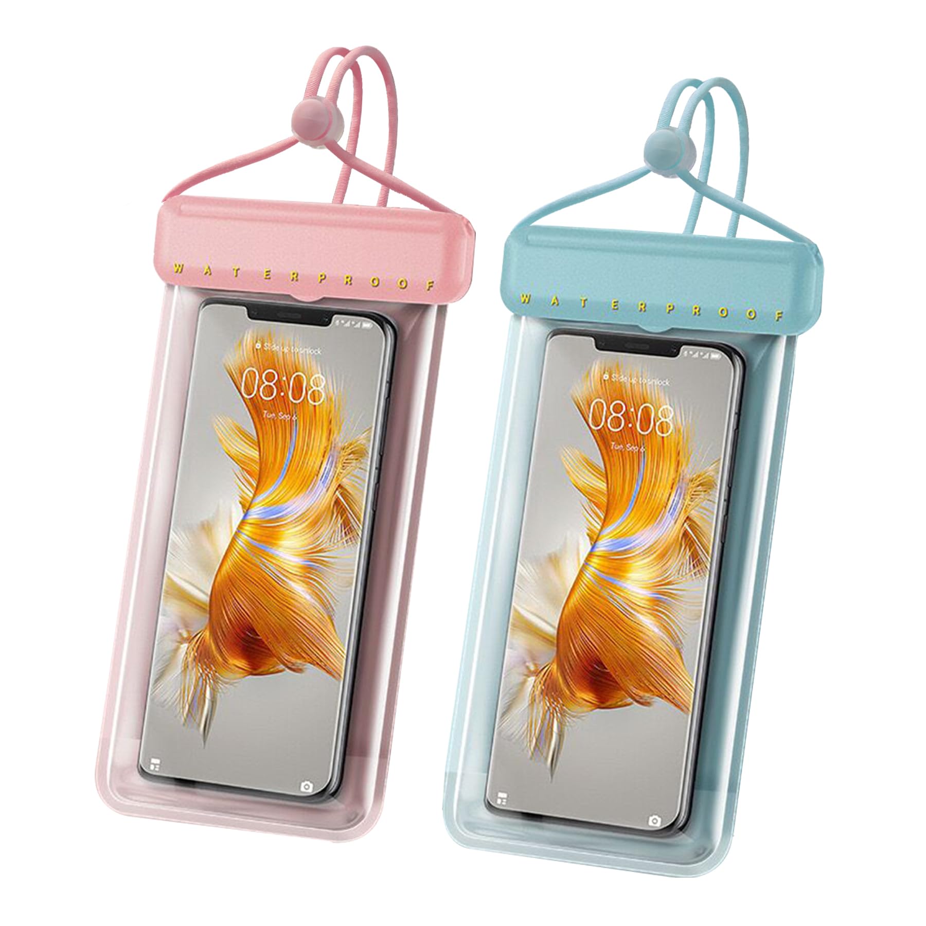 SXunacou Waterproof Phone Bag 2 Bags, Suitable for Phones up to 7.5 Inches, is a Transparent Protective Case for Diving, Beach Fishing, Outdoor Photography, and Mobile Phones (Pink/Green)