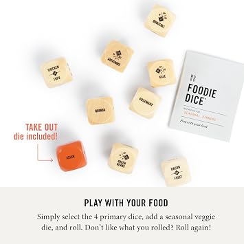 Two Tumbleweeds Foodie Dice Seasonal Dinner Inspiration - Set of 9 Dice | Roll to Decide What to Cook. Includes Take Out Die. Unique Cooking Gift for Foodies, Chefs & Couples