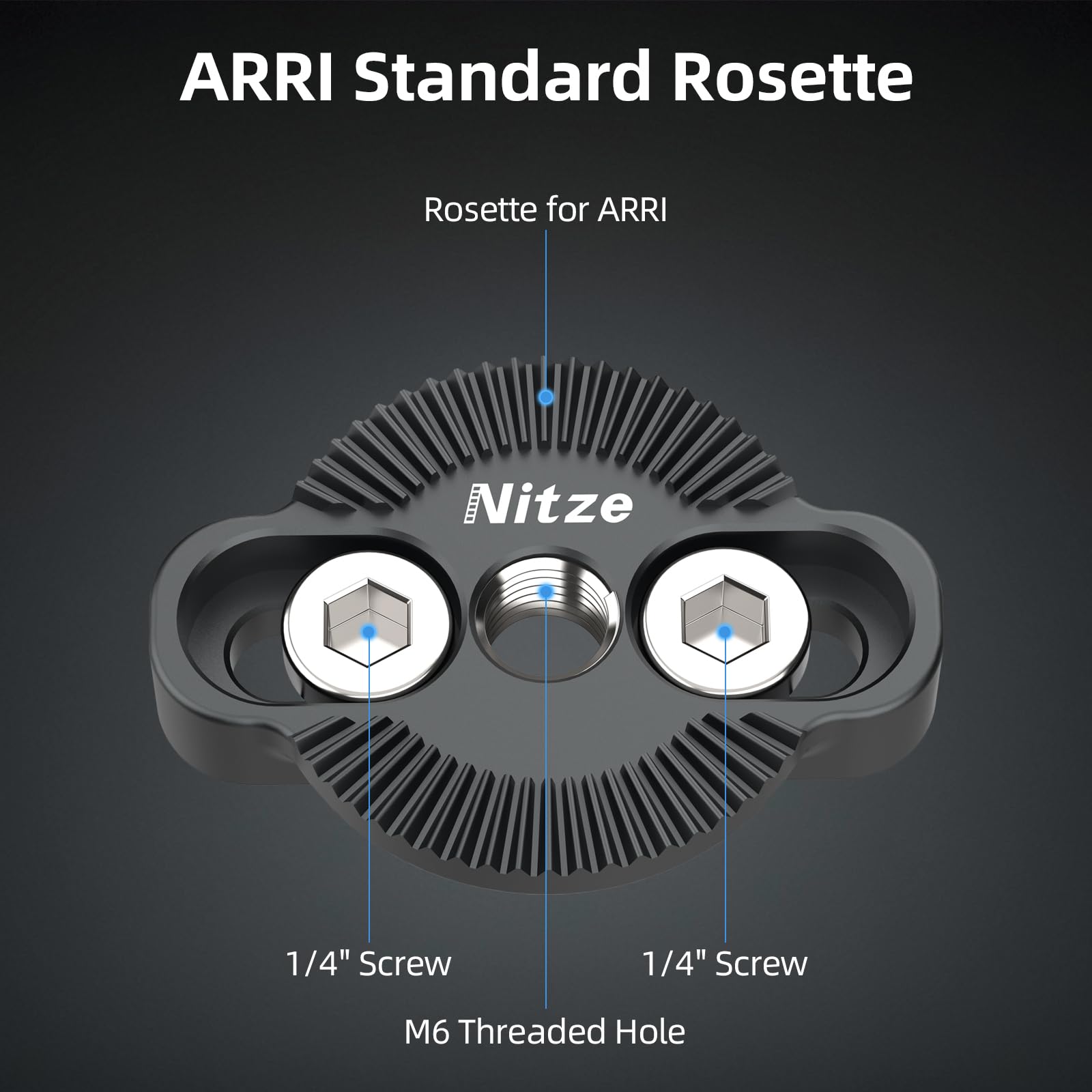 Nitze ARRI Standard Rosette Adapter, M6 Rosettenhalterungsadapter für ARRI-Standard mit 1/4"-Schrauben, Rosettenhalterung für DSLR Kamerakäfig und Seitengriff – N64-G