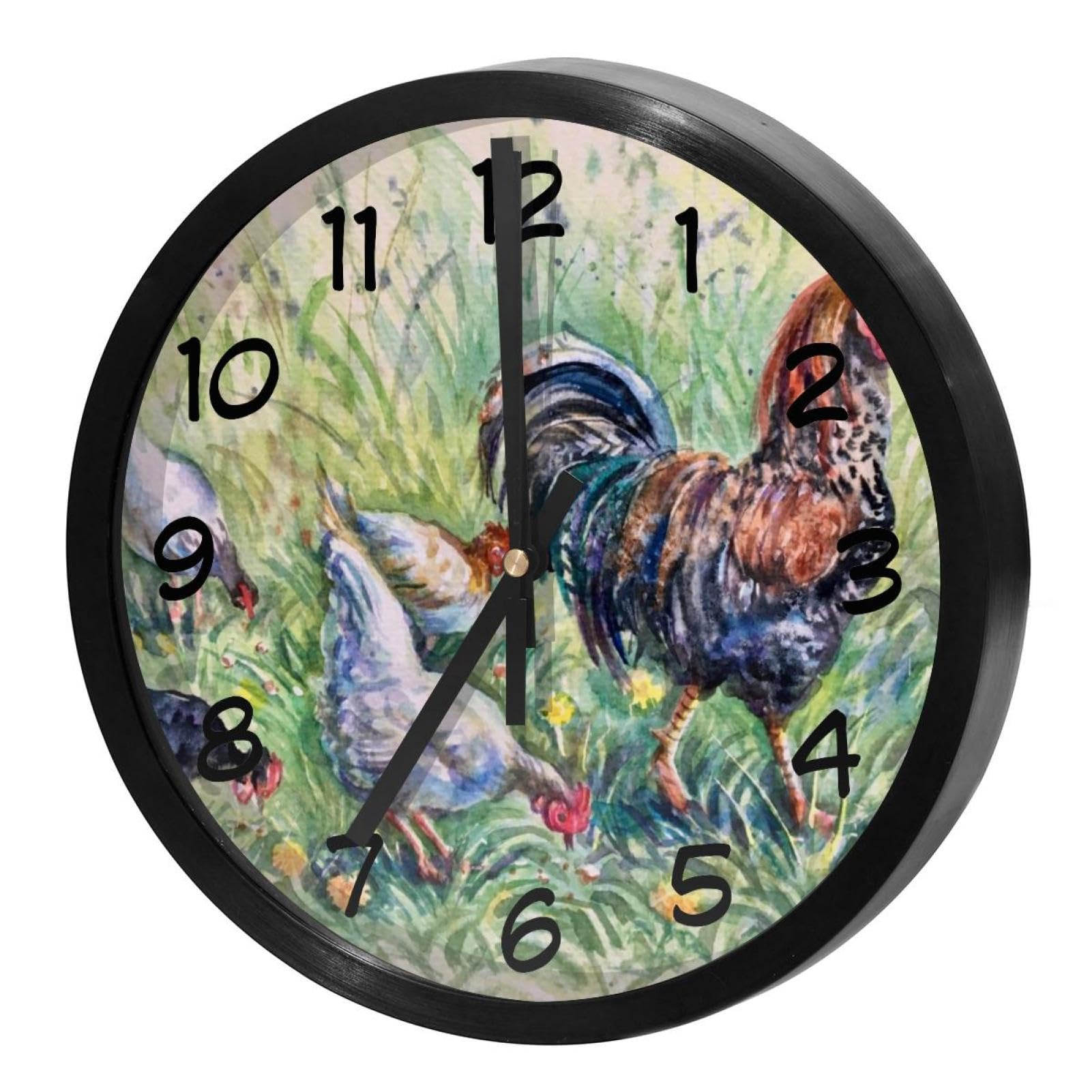 Horloge murale à quartz décorative coq et poules haute précision