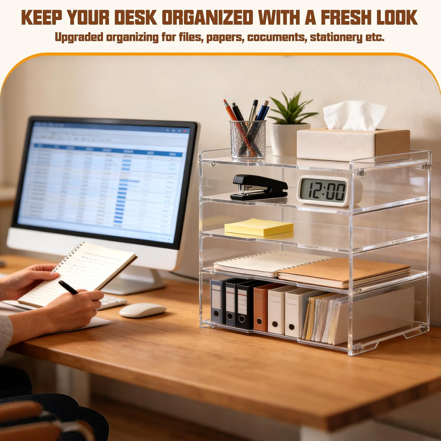 Leffis 5 Tier Acrylic Desk Paper Organizer, Clear Desk Organizer and Accessories Letter Tray for Papers, Documents, File Office Home Classroom Organization