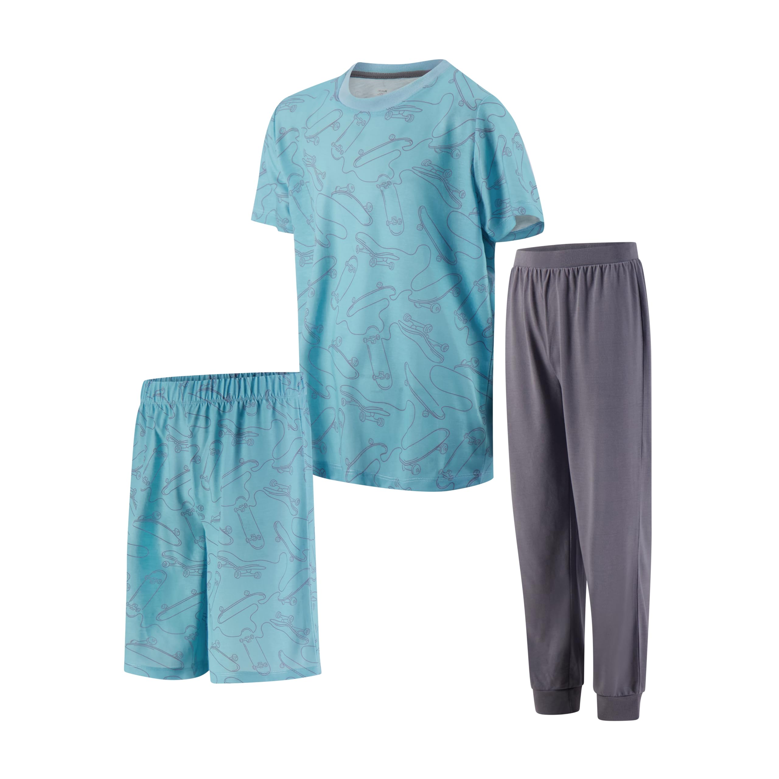US Angels Boys Pajamas Set | 3-Piece Pant, Shirt, Shorts Sleepwear Pjs for Kids | Loose Fit, Soft, Breathable Blue Plaid