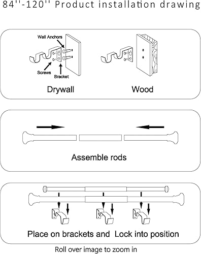 Miniatura 4 de Barra de cortina doble de 1 pulgada con remates Valois y retenes (84 a 120 pulgadas, oro bronce)