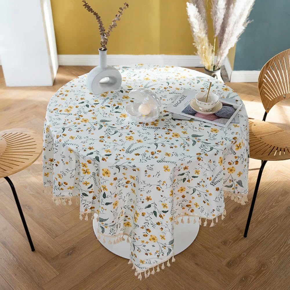 Manteles artísticos con Estampado de Flores de 60~300 cm Mantel de Lino de algodón Puro Cubierta de Mesa Rectangular para Comedor
