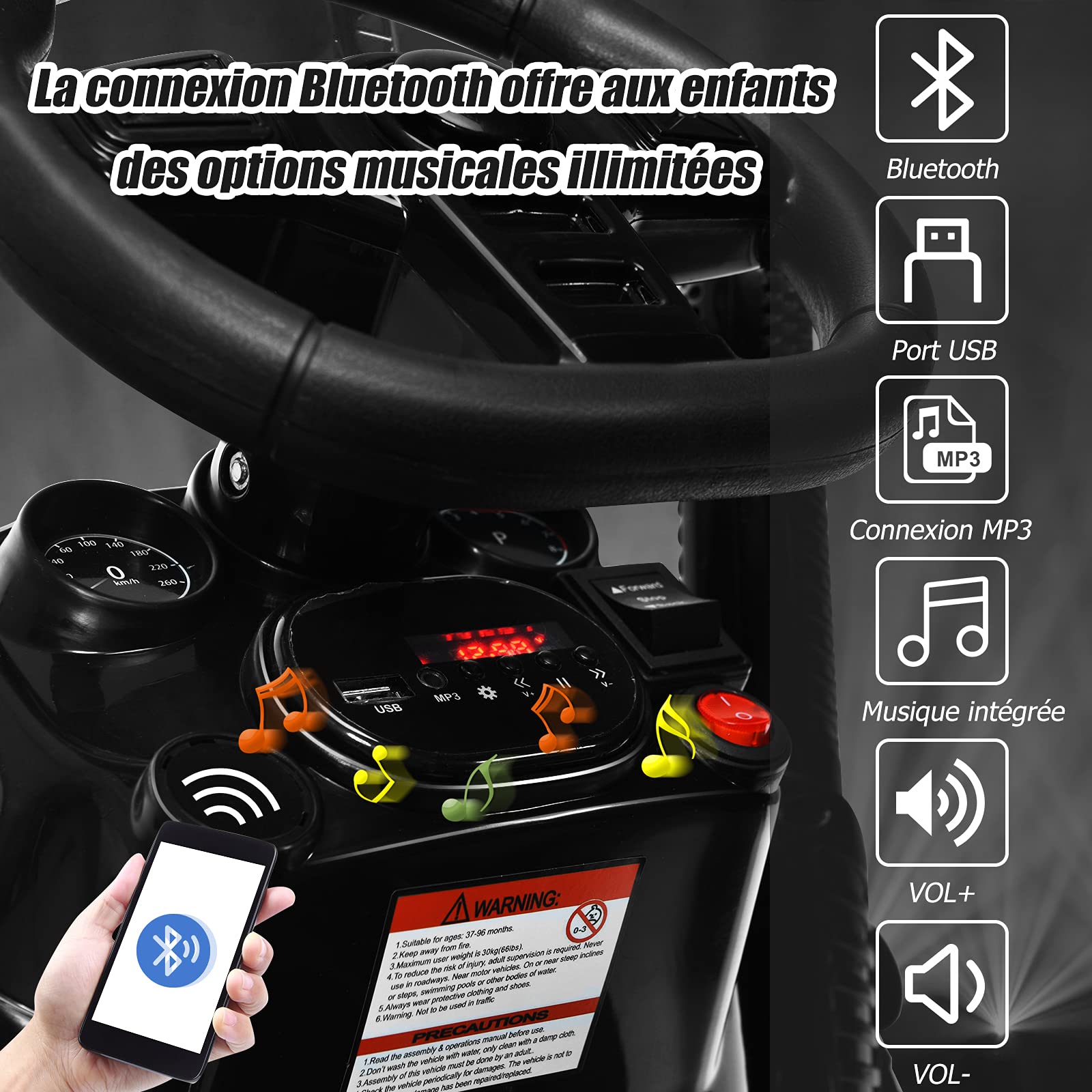 GOPLUS Tracteur Électrique avec Remorque, Voiture Véhicule Électrique pour Enfants 12V 7Ah avec Télécommande 2,4G, Enfants de 3 à 8 Ans avec Lumières, Musique (Blanc)