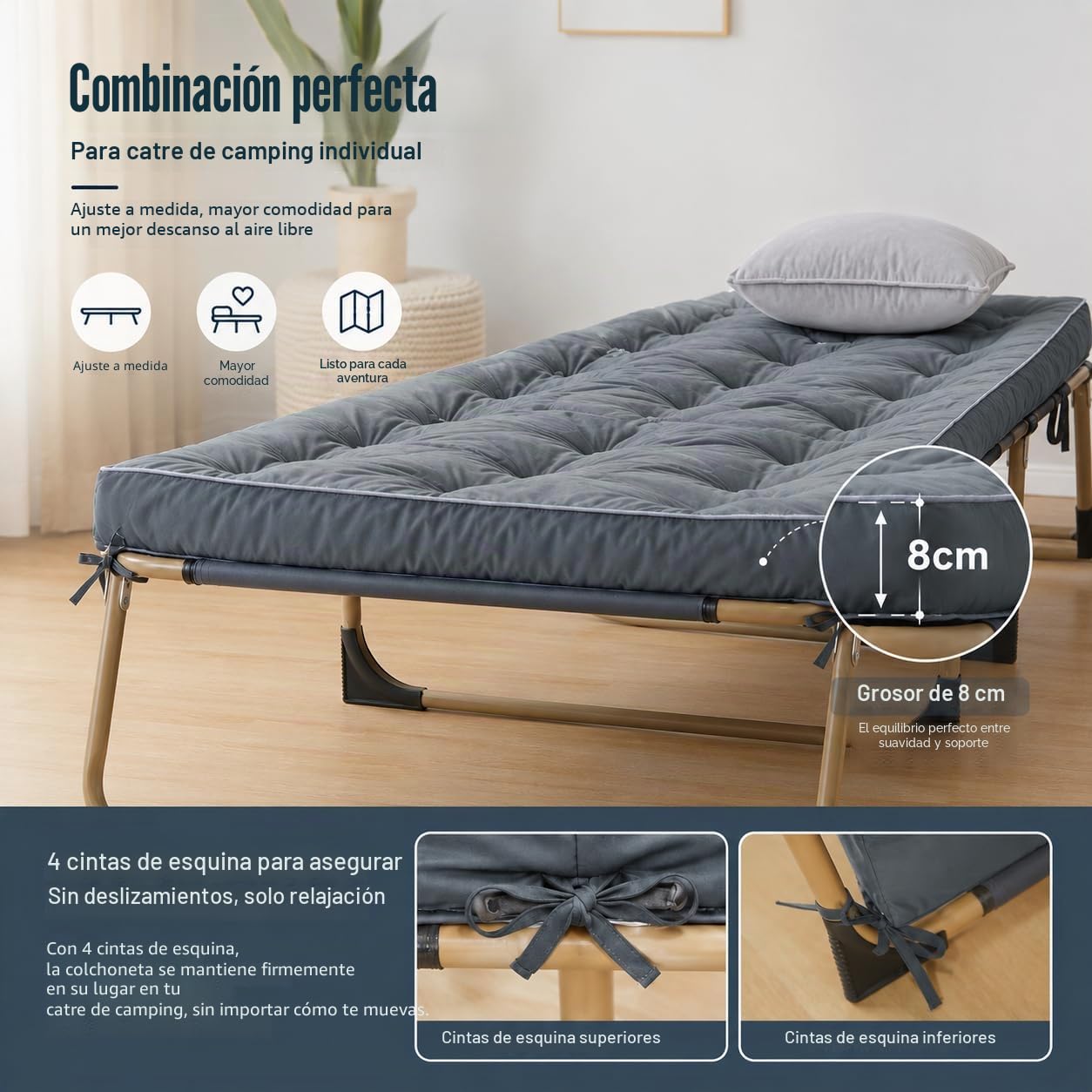 Jamdok Alfombrilla de dormir de camping de grosor mejorado para cama de camping (190 x 75 cm), colchón acolchado para adultos, almohadilla portátil para suelo