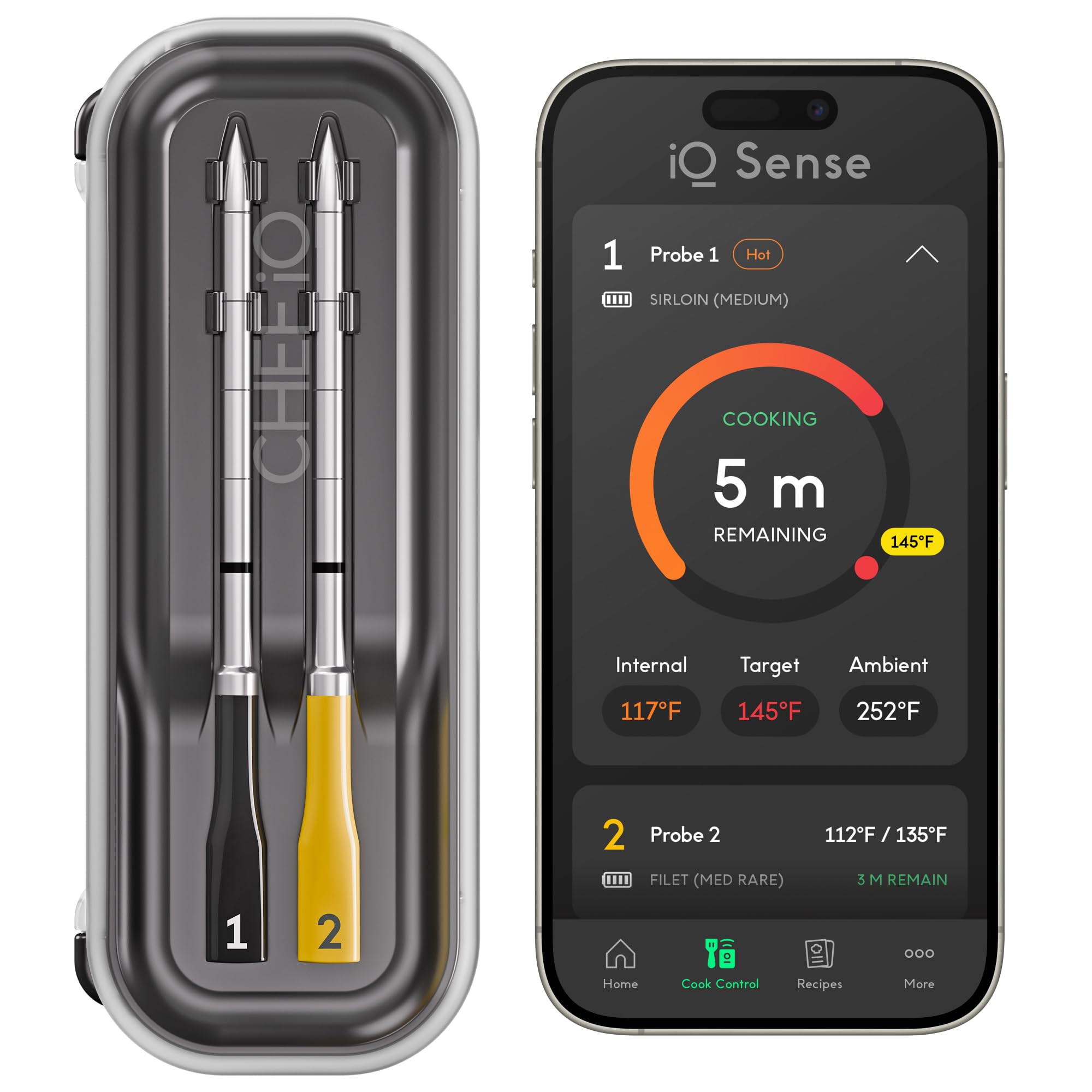 CHEF iQ Sense | Smart Wireless Meat Thermometer | 2 Ultra-Thin Probes | WiFi Unlimited Range | 1000°F Heat Safe | 5 Sensors | BBQ, Grill, Oven, Smoker, Air Fryer | Gen3