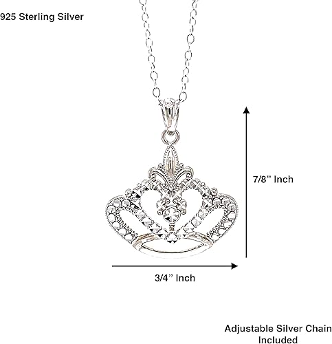 Miniatura 7 de Silver Crown Pendant Necklace- 925 Sterling Silver- Silver Adjustable Necklace 16"-18" (Style 1)