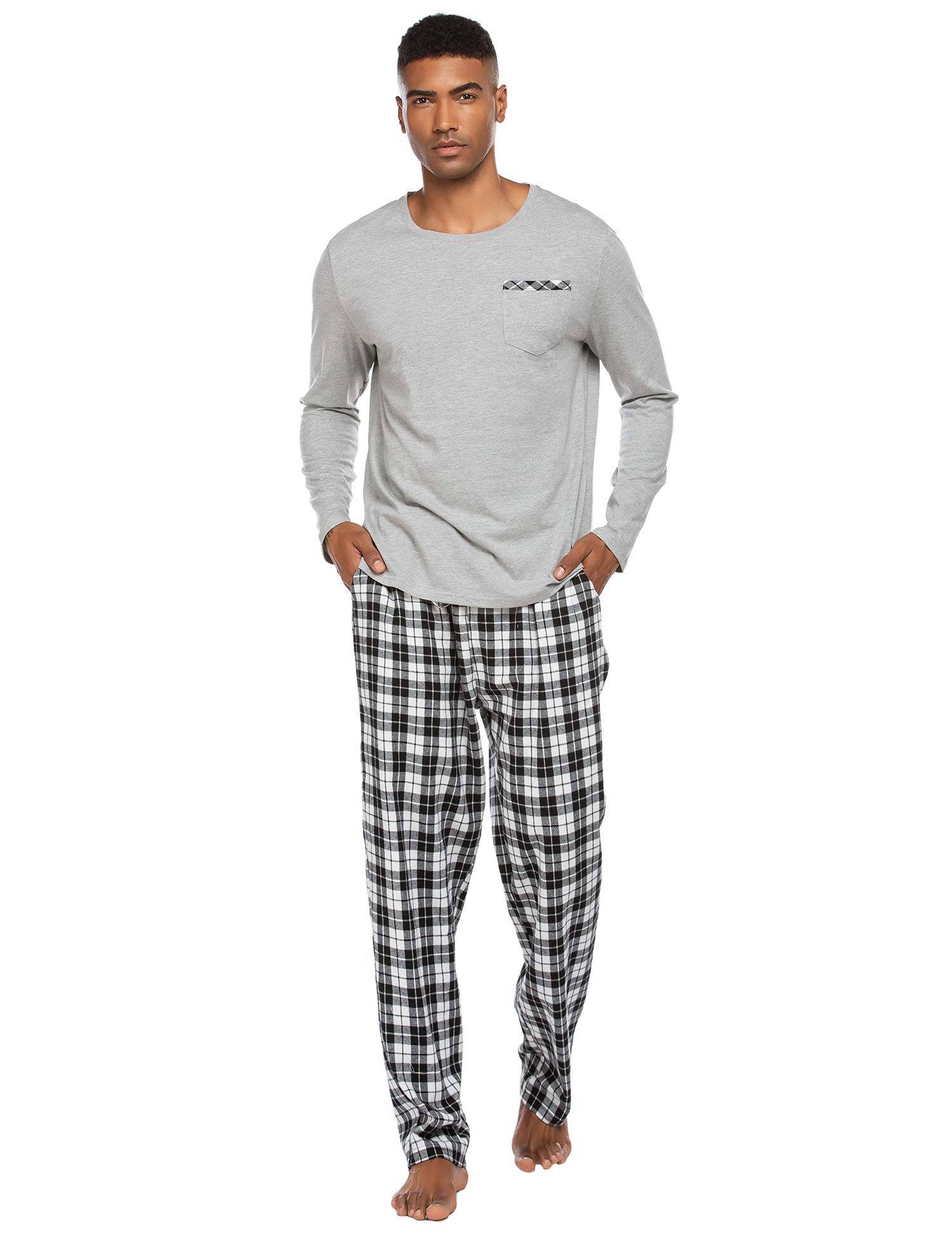 Ekouaer Pigiama da Uomo Invernale Pigiami Maniche Cotone Lunghe Girocollo Abbigliamento da Notte Casual Loungewear