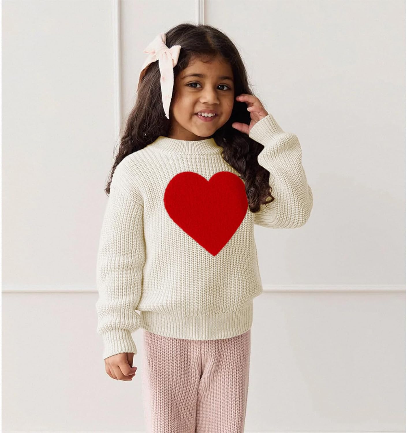 Ritatte Toddler Girl Valentines Sweater Baby Love Heart Embroidered Knit Sweatshirt Warm Fall Winter Clothes 2-6T - Image 4