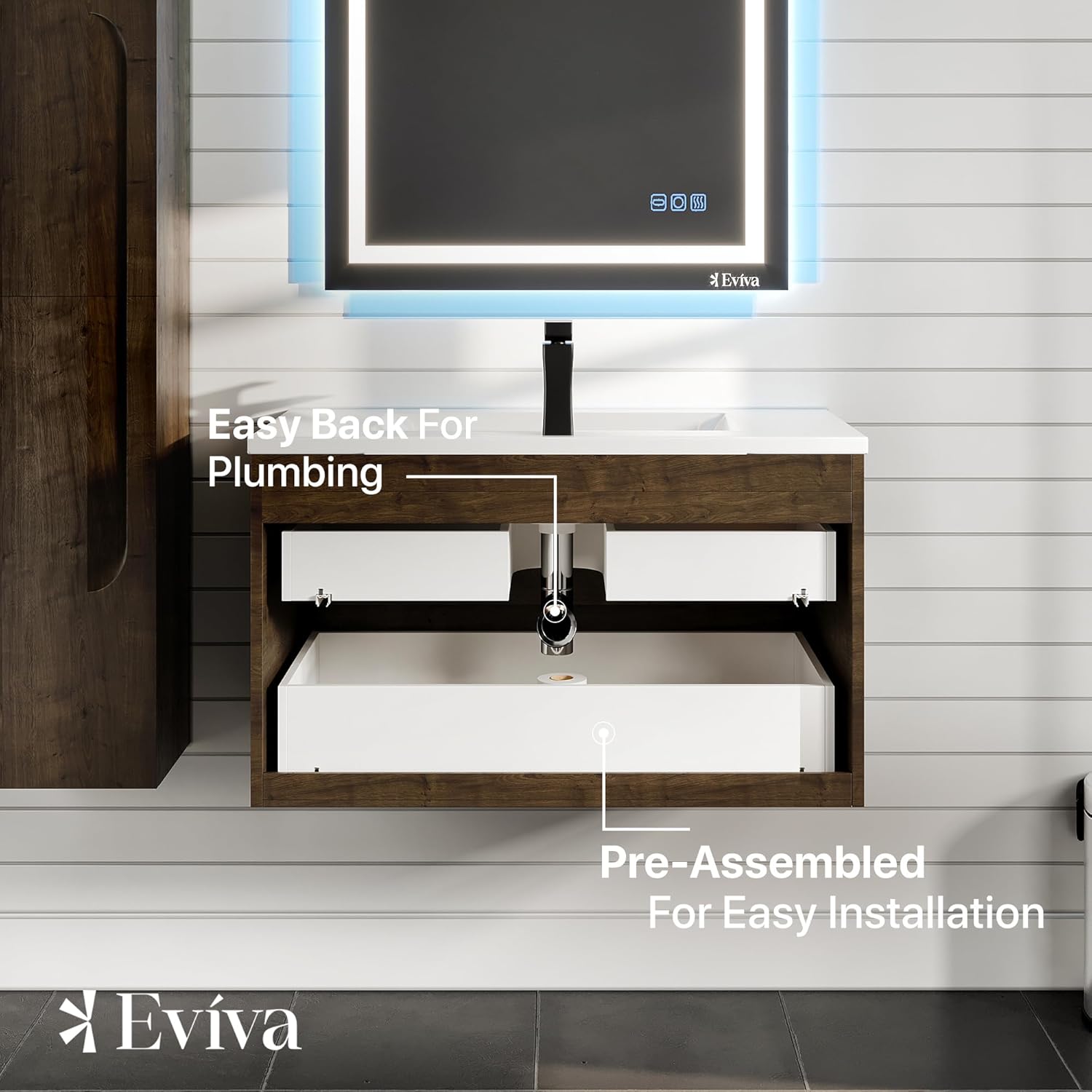 Joy 36 in. Rosewood Wall MountSingle Sink Bath Vanity with Porcelain Top and Integrated Sink