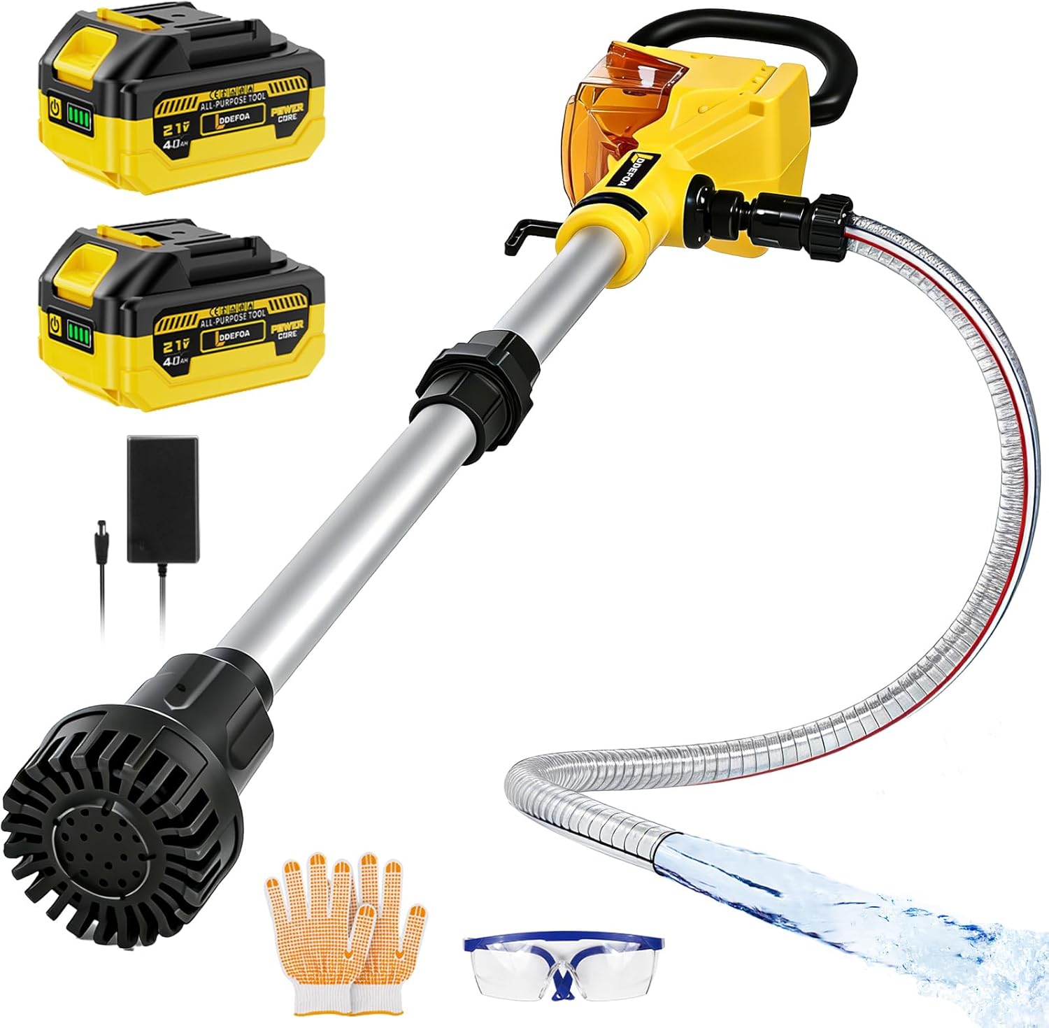 Cordless Stick Water Transfer Pump, 2×4.0Ah 21V Battery & Fast Charger, 750GPH 35FT Head, stick pump 78"Steel-Reinforced Hose - Battery Water Pump for Watering Plants Pool Farm RV BoatWell