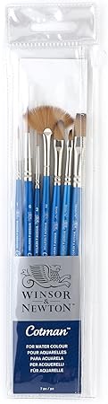Cotman Short Handle Brushes Set of 7 (Round 1 & 6 Rigger 2 Filbert 1 4