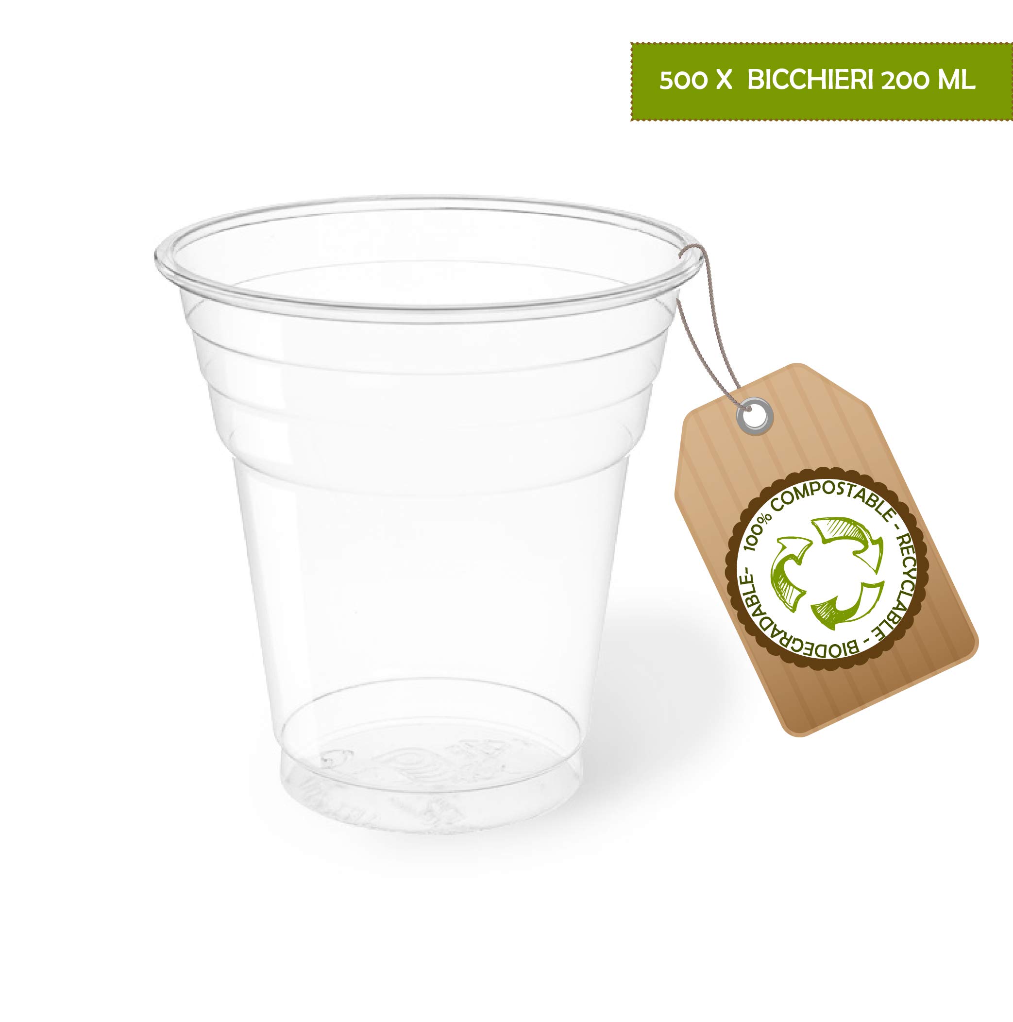 Kristallbecher aus biologisch abbaubarem und kompostierbarem PLA für Wasser und Getränke in verschiedenen Größen, umweltfreundlich und von höchster Qualität.