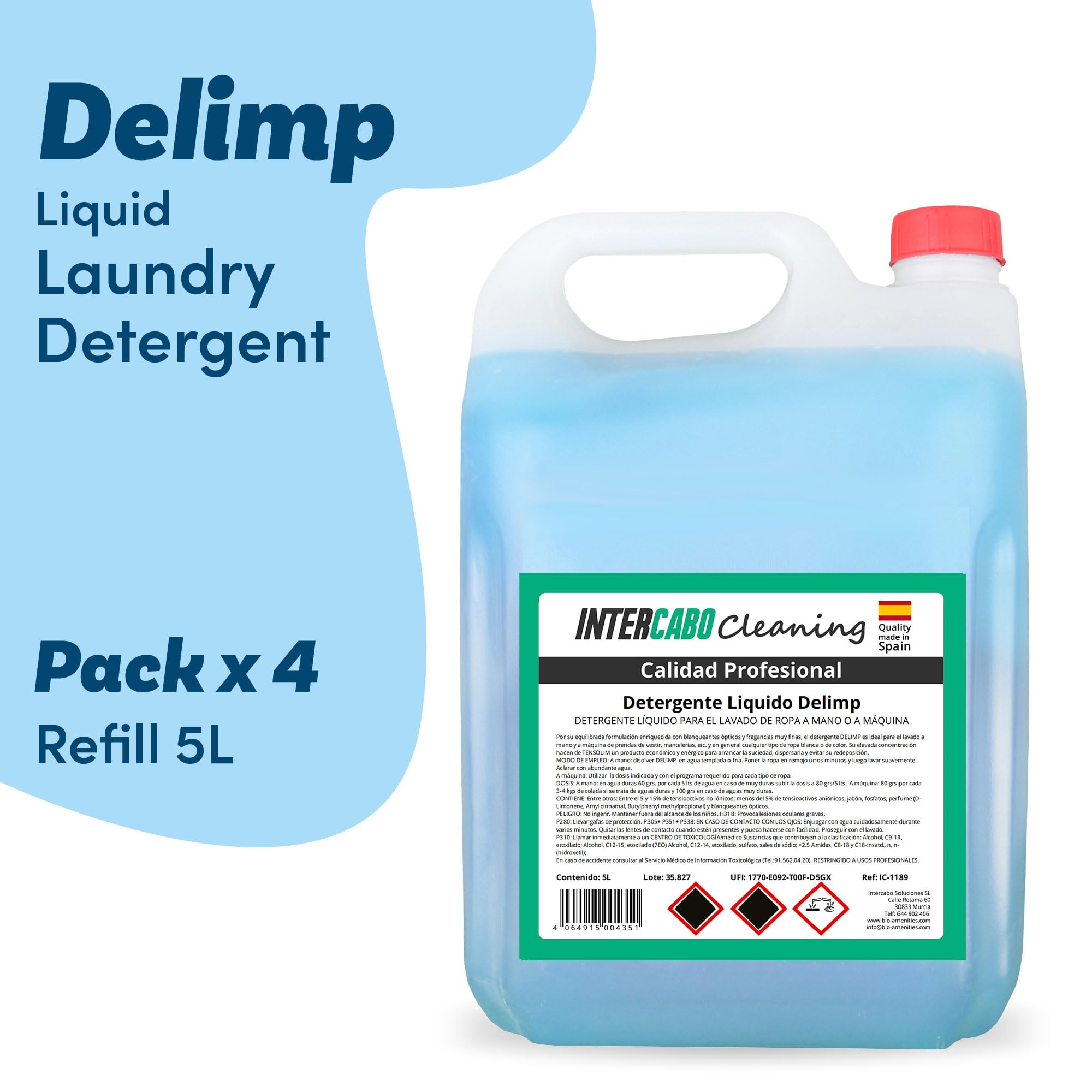Pack de 4 Detergentes Liquidos Lavadora Universal Calidad Profesional - 90 Lavados - Garrafas Detergente Liquido 5L - Detergente para lavarropa - Detergente Profesional - 5L Jabon para ropa