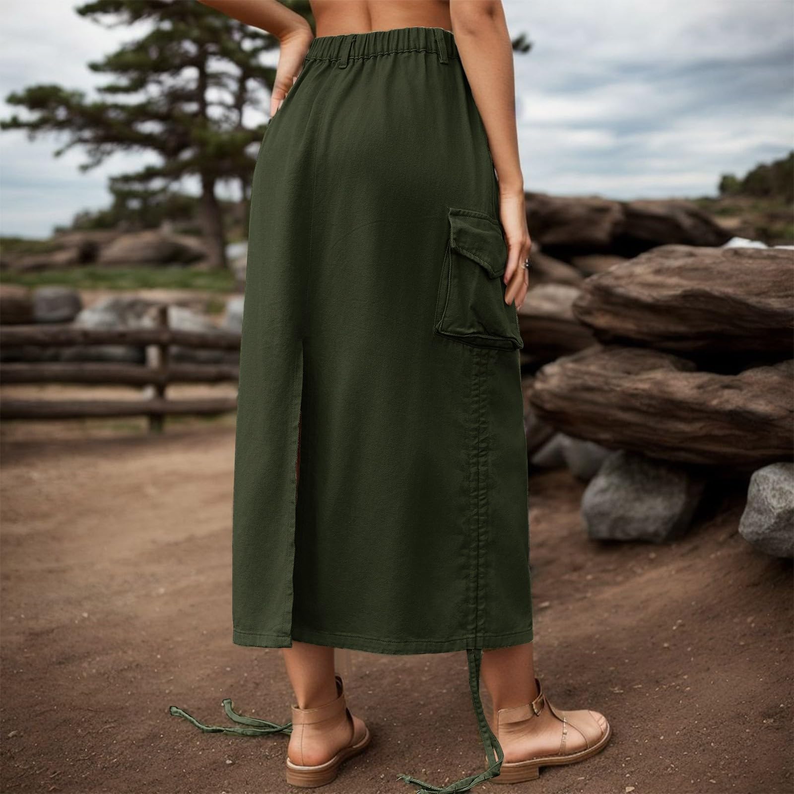 Mini Gonna Donna - Gonne Cargo per Donna Gonna Lunga A Vita Alta Gonna in Denim Midi con Coulisse Regolabile Tinta Unita Cerchio per Gonna