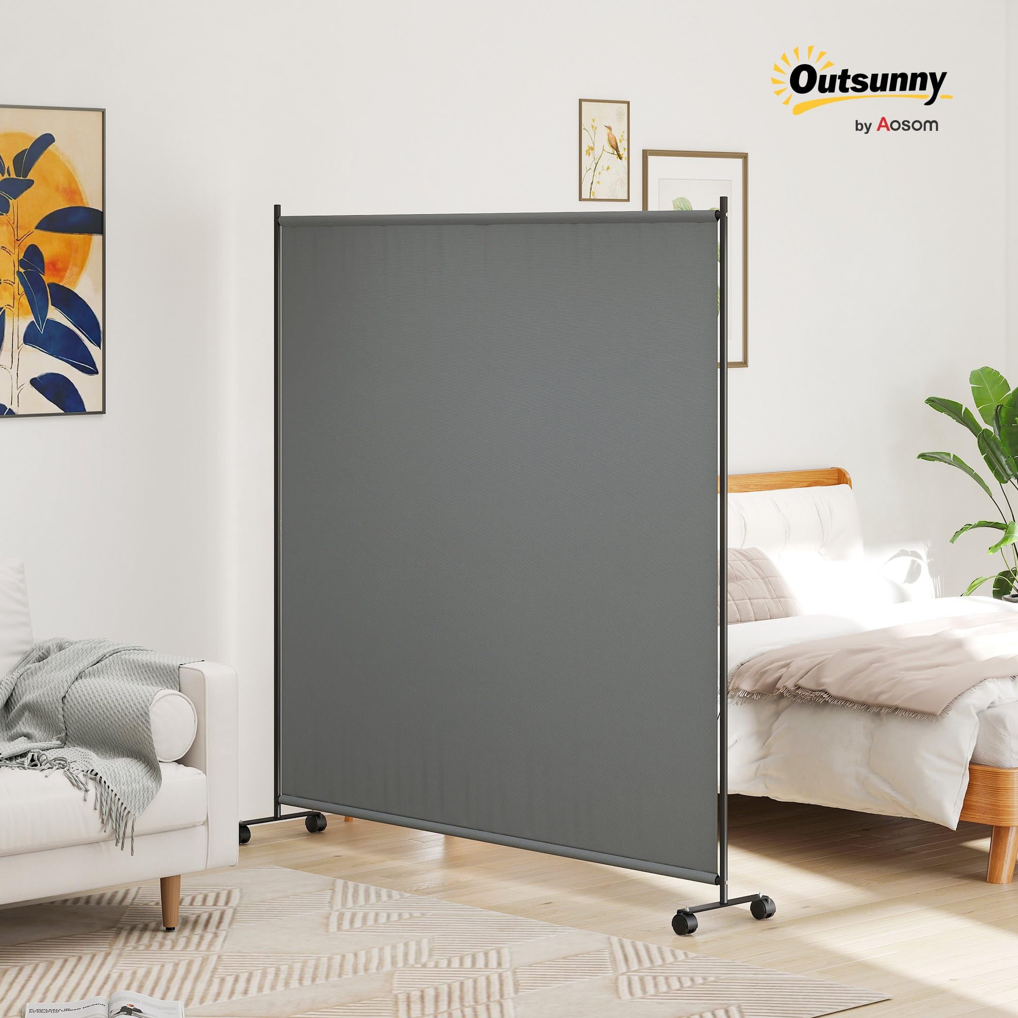 Outsunny Panneau Brise-Vue paravent extérieur sur roulettes, Brise Vue Jardin, Opaque, autoportant, pour Le Jardin, terrasse, Balcon, 183 x 30 x 181 cm, Gris | Paravent Extérieur sur Roulettes, Brise Vue Jardin, Jardin Terrasse Balcon