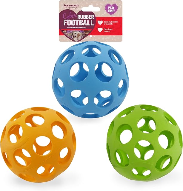 Rosewood Rubber, Tough Chew Resistant, Lattice Football Dog Toy, Assorted Colours