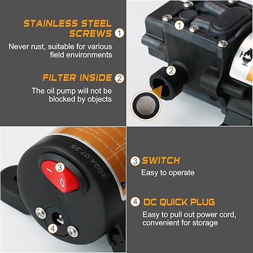 Miniatura 21 de Kit de bomba de transferencia de combustible de 12 V 75 W, mueve hasta 110 galones de gas o diésel por hora, con tubo de combustible de alta