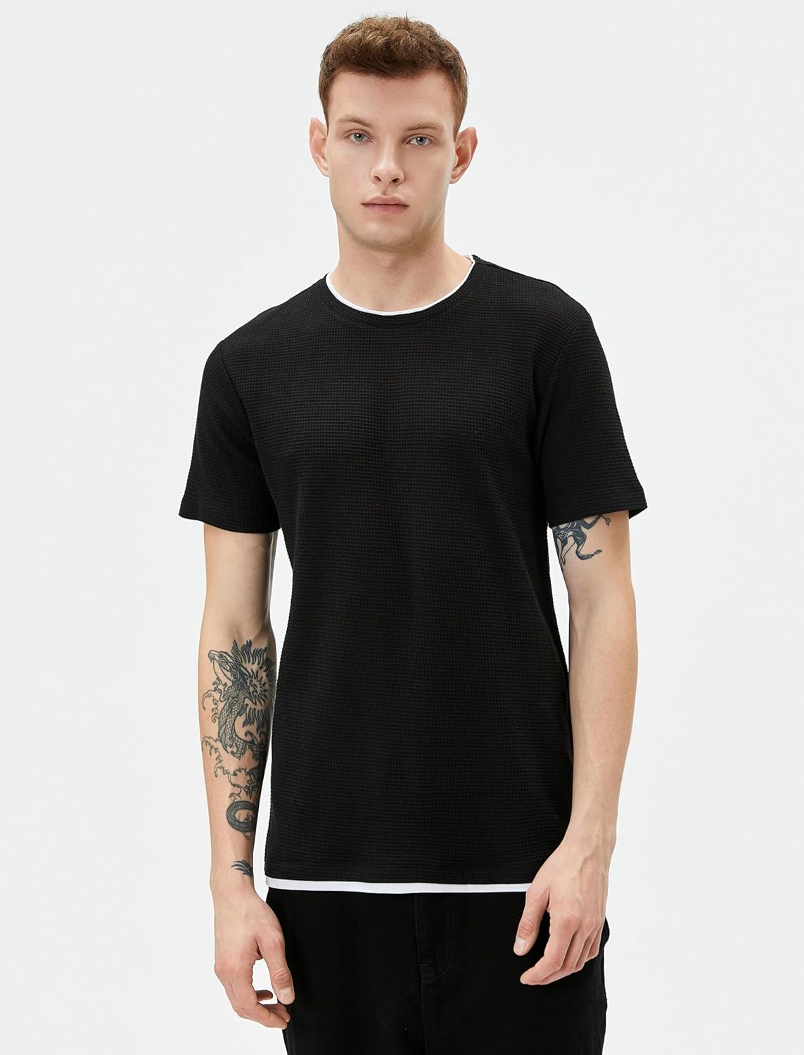 KOTON Mens Cloth Detail Crew Neck Slim Fit Textured Basic Tshirt 2026 - view 2