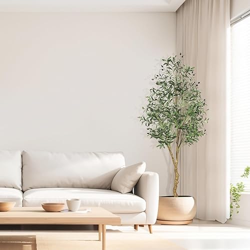 Miniatura 6 de Olivos artificiales para interiores de 6 pies  Árbol de olivo sintético con tronco de madera realista y hojas y frutas realistas, árbol de olivo