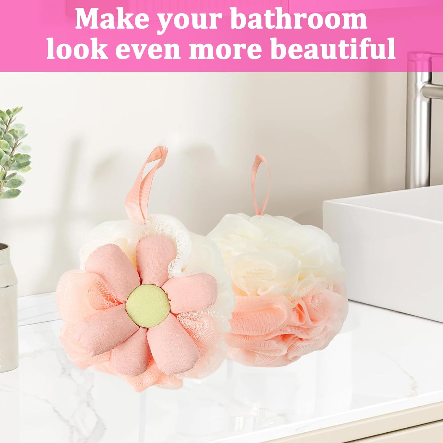 2PCS Cute Flower Bath Sponges Loofah Mesh Pouf Body Scrubber Exfoliating Shower Sponge for Women Shower Puff Soft Loofah Sponge Ball Bath Sponge for Sensitive Skin in Beauty Bathing Accessories - Image 6