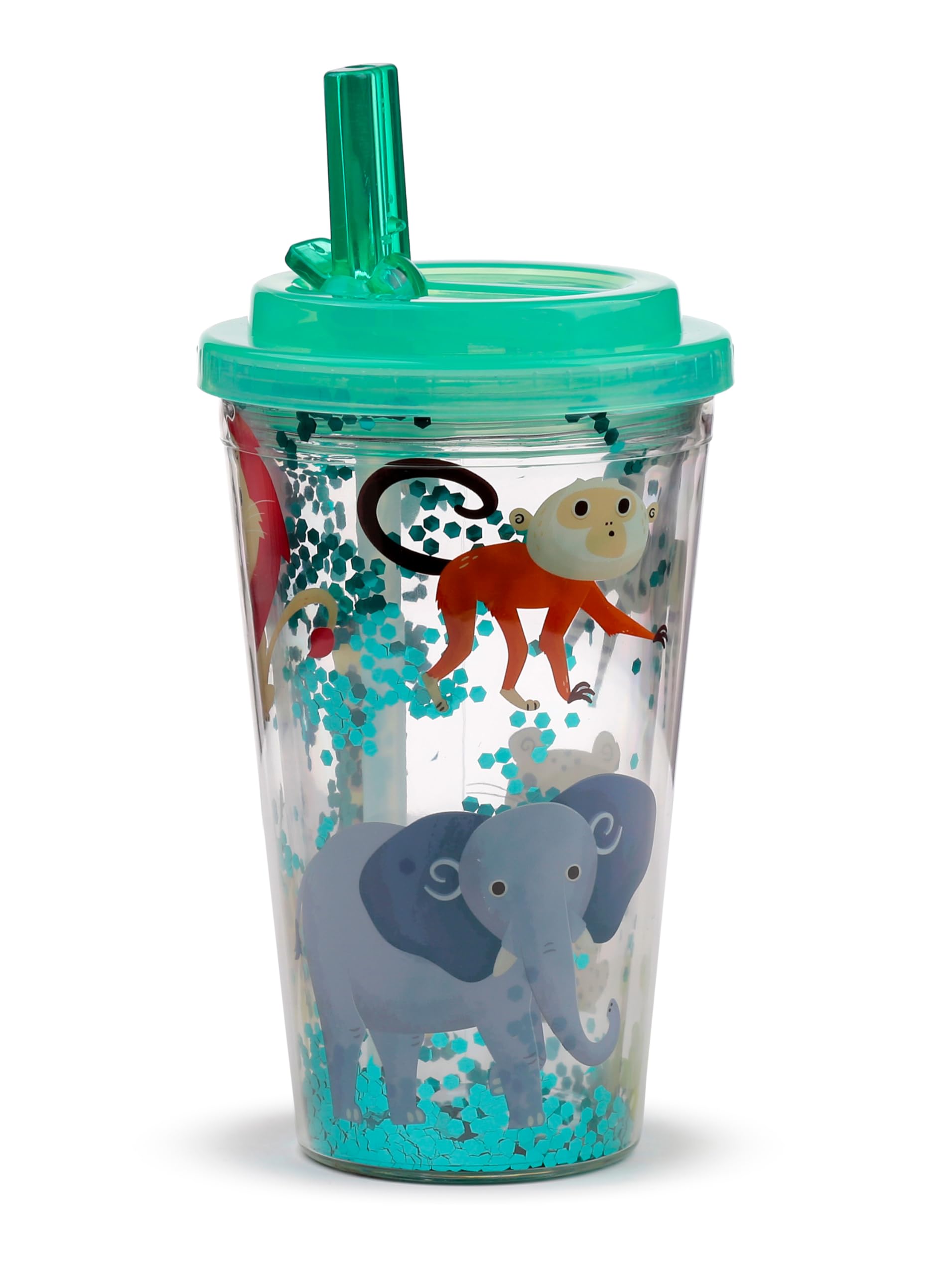 Puckator Shatterproof Zooniverse Double Walled Cup & Straw - Insulated Tumbler - Cups with Lids and Straws for Adults Children - Travel Thermal Cup with Straw - Water Bottles with Staw