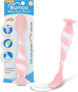 Bumco Baby Bum Brush - BPA-Free Diaper Cream Spatula with Suction Cup Base, Soft & Flexible Silicone, Wipe-Clean, Mom-Invented Diaper Bag Essentials (Light Pink Swirl)
