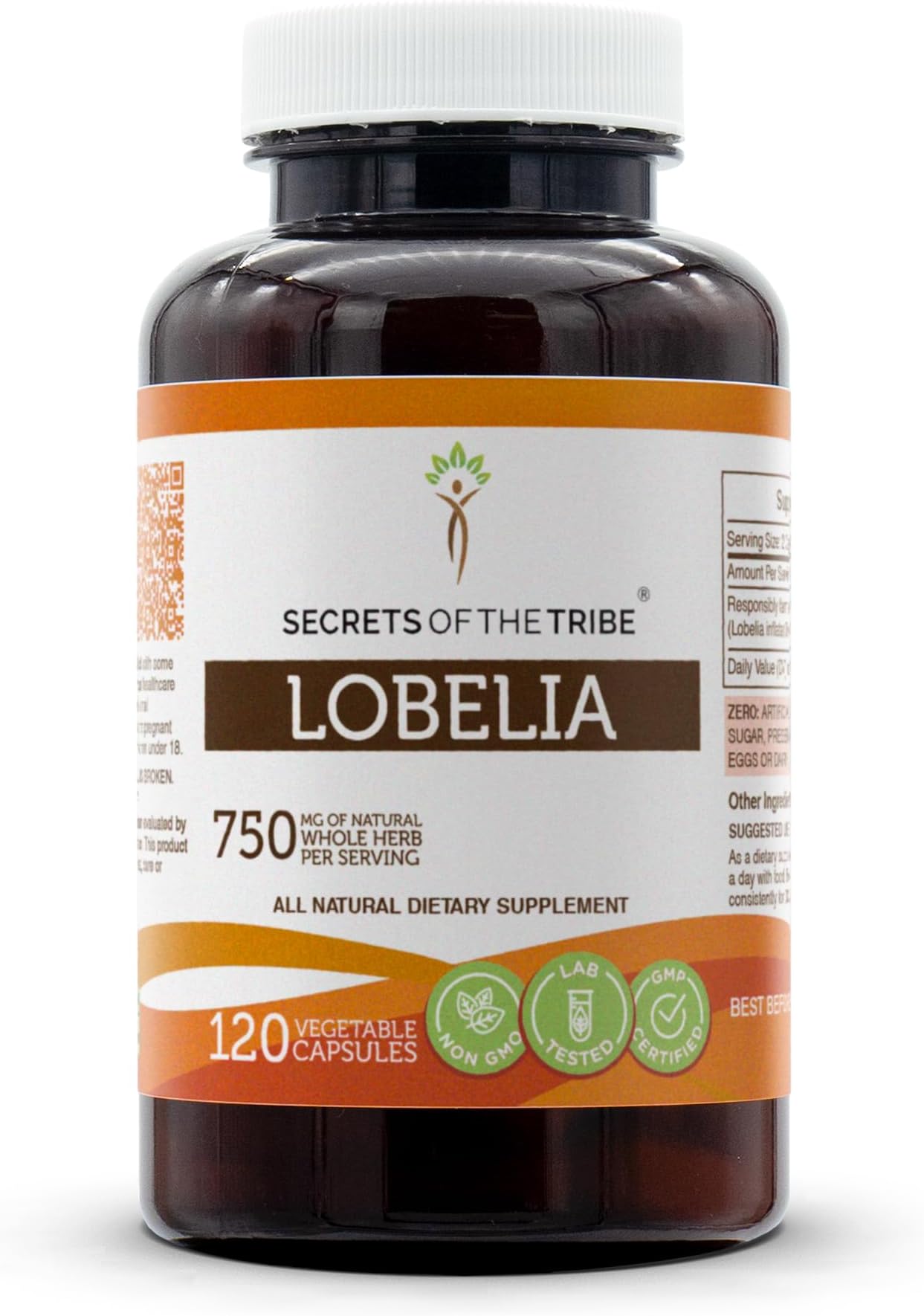 Secrets of the Tribe Lobelia 120 Capsules, 750 mg, Responsibly farmed Lobelia Inflata Dried Herb (120 Capsules)
