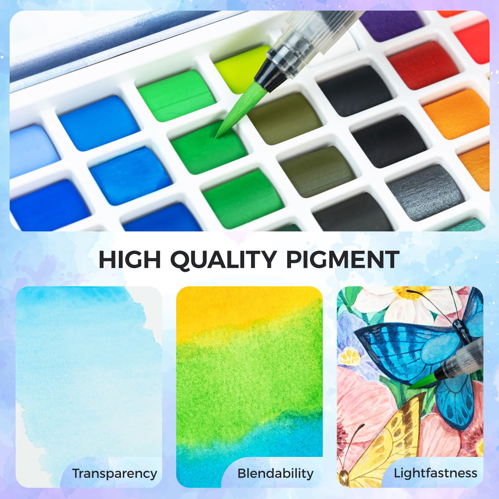 Ohuhu Set di pittura ad acquerello 50 colori, scatola portatile con carte, pennelli e acrilico, pastelli a olio, pittura per viaggio all'aperto