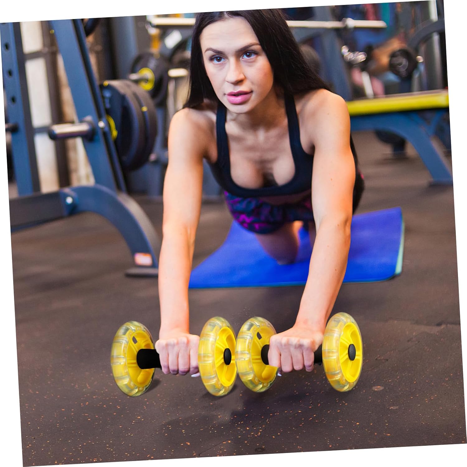 Alipis Dual-wheel Fitness Roller for Abdominal Strengthening and Tummy Shaping Non-slip Handles Lightweight Exercise Equipment for Men and Women Yellow