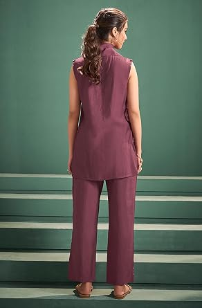 Janasya Indian Women's Chanderi Silk Blue Embroidered Casual Wear Kurta Set for Women