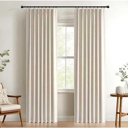 100% Blackout Shield Polyester Pinch Pleated Curtains Blackout, Pleated Drapes with Hooks 96 Inch Long 2 Panels Set, Polyester Blackout Curtains for Bedroom & Living Room, 40" W x 96" L, Cream