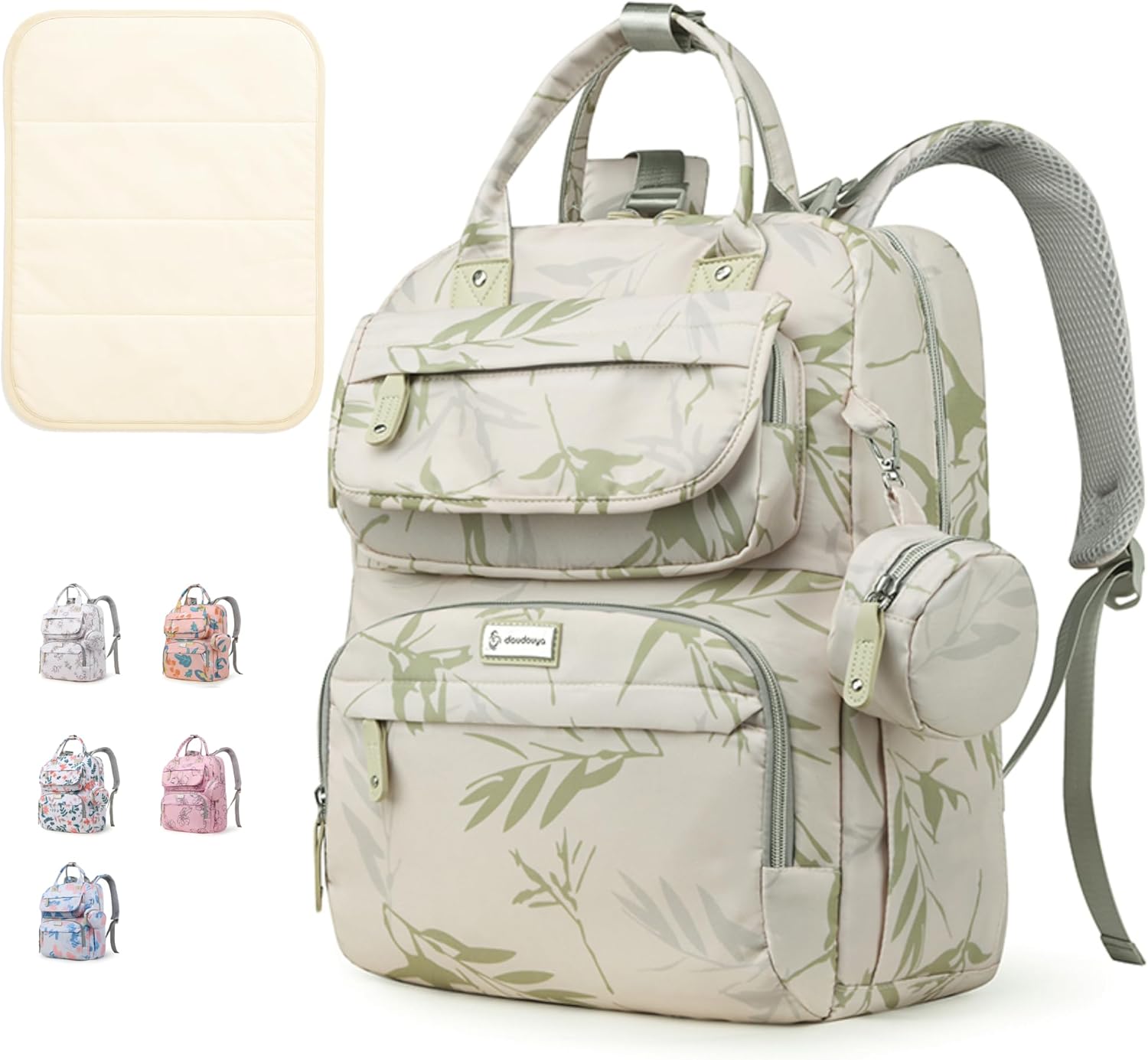 Diaper Bag Backpack for Baby – Large Capacity Waterproof Travel Tote, Multifunction Baby Bag with Changing Pad, Pacifier Holder & Stroller Straps (Elegant Green)