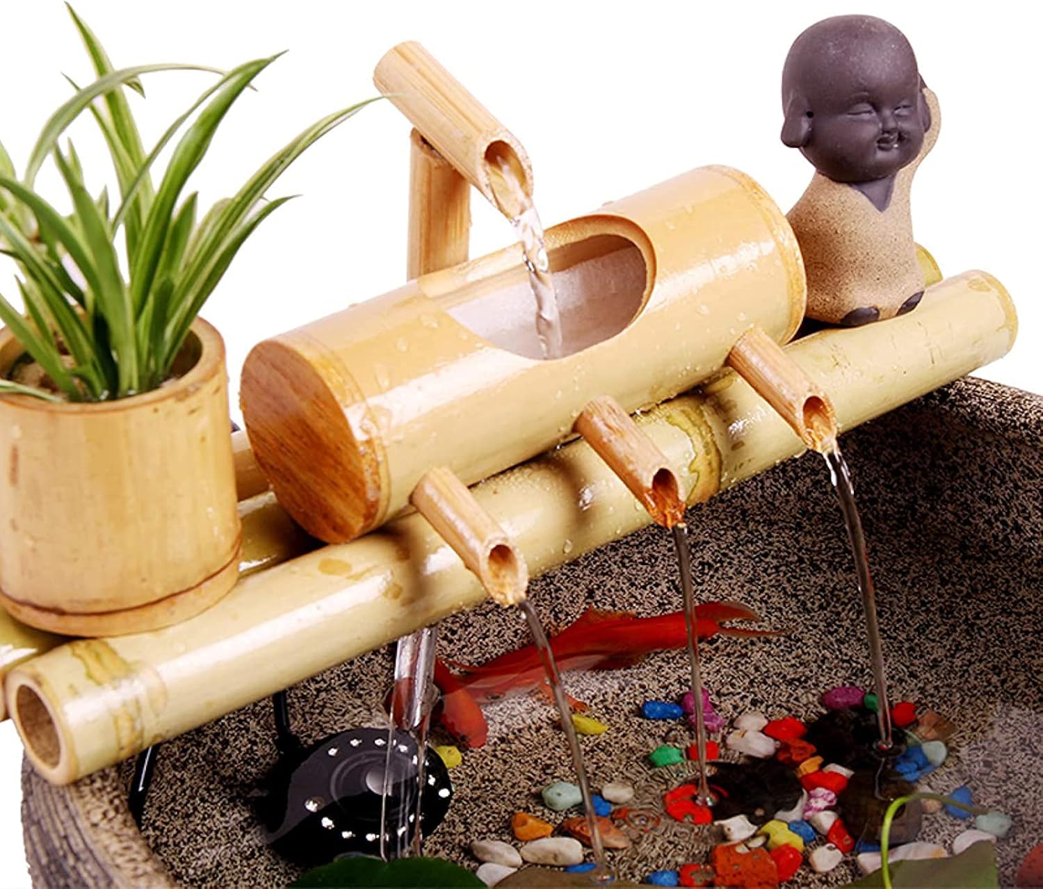 Solar Water Fountain, Bamboo Water Feature, Bamboo Fountain Decor, with Solar Pump, Outdoor Fountains Bamboo Row Fountain Water Feature,40cm