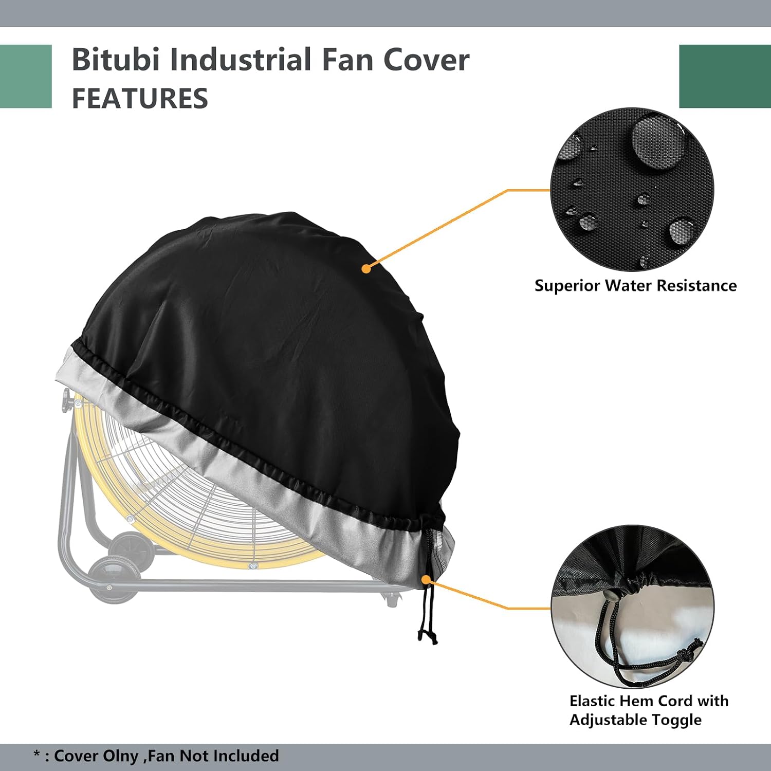 Bitubi Industrial Drum Fan Cover,Waterproof Outdoor Fan Covers,Compatible for 30 Inch Heavy Duty Metal Industrial Drum Fan,Black