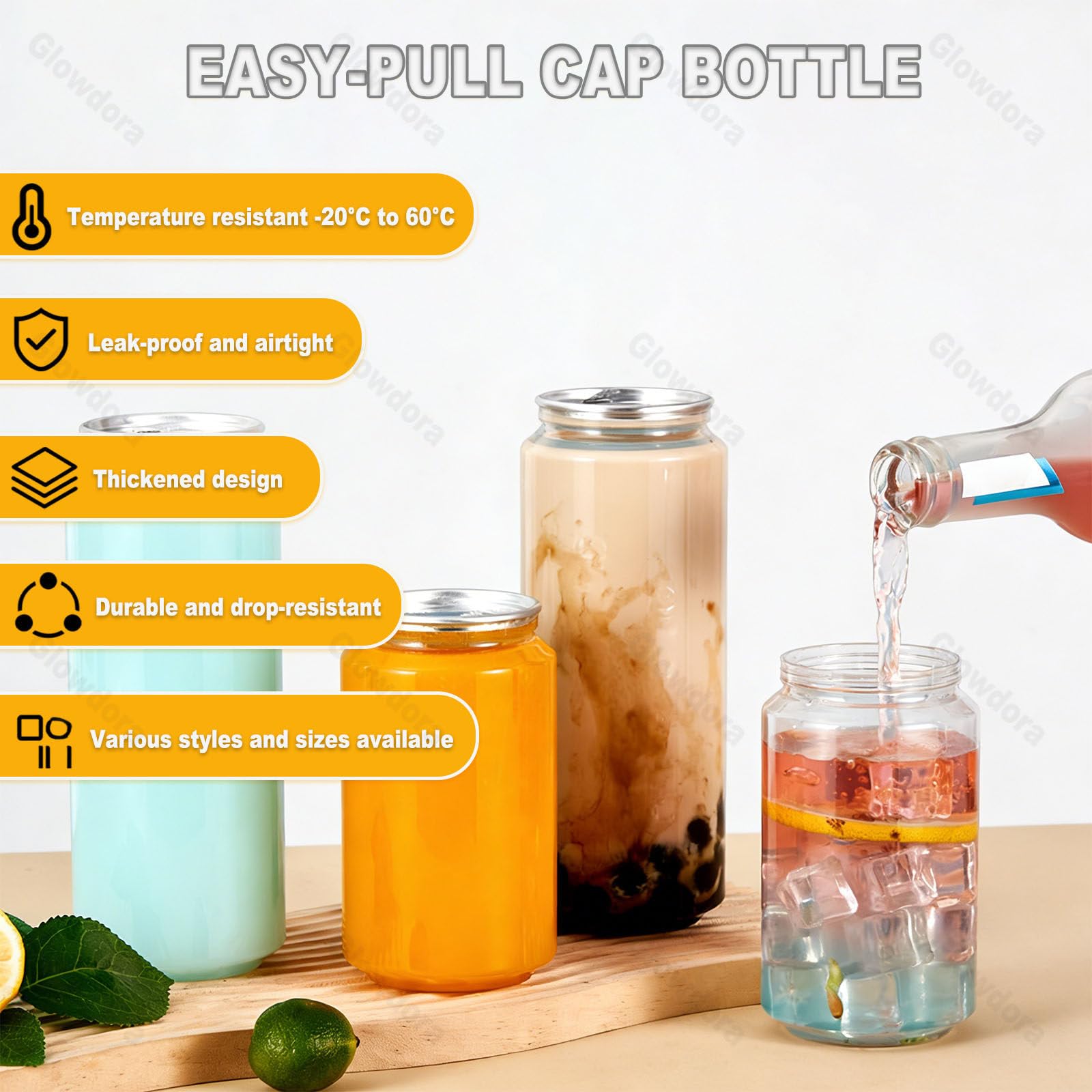 Pack De 100/200 Botellas De Plástico Pet Con Tapa, Formato Lata, 55mm De Diámetro, Capacidades: 250ml, 300ml Y 500ml. Envases Para Batidos, Café, Cerveza O Zumo De Manzana 500ml/6.7in(100sets)